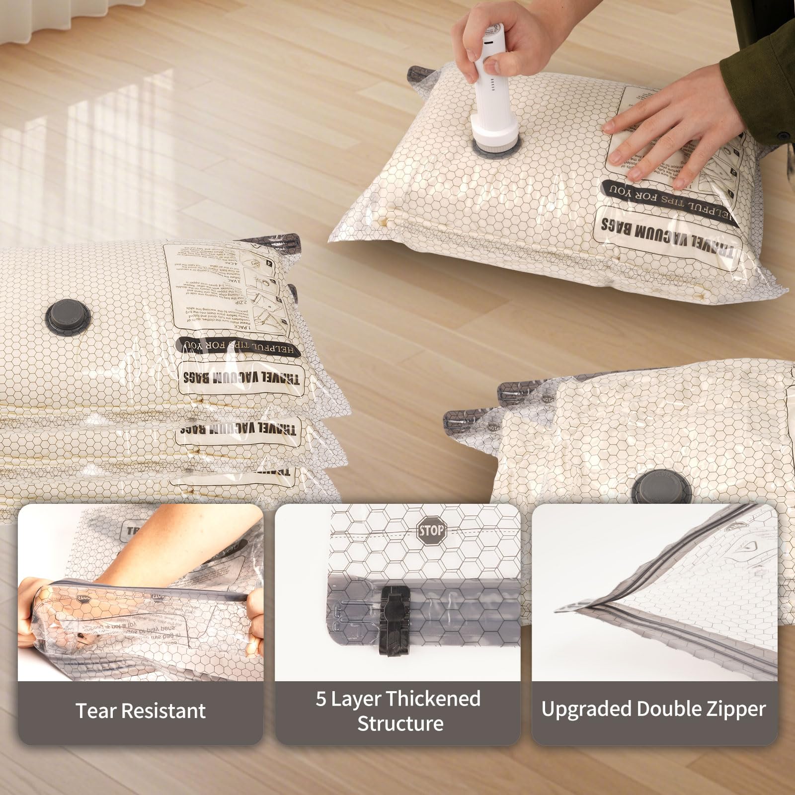 FIRRAX 12 Pack Vacuum Storage Bags with Rechargeable Pump, 4 Sizes
