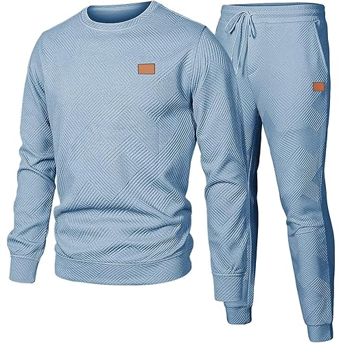 Men's 2 Piece Sweatsuits Outfits Casual Crewneck Jacquard Sweatshirt Joggers Sweatpants Set Tracksuit