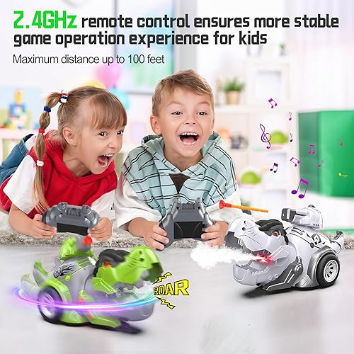 Miniatura 6 de Auto de control remoto de dinosaurio, juguetes programables para niños y niñas, camión monstruo RC de 2.4 GHz con sonido y aerosol, autos RC Hobby