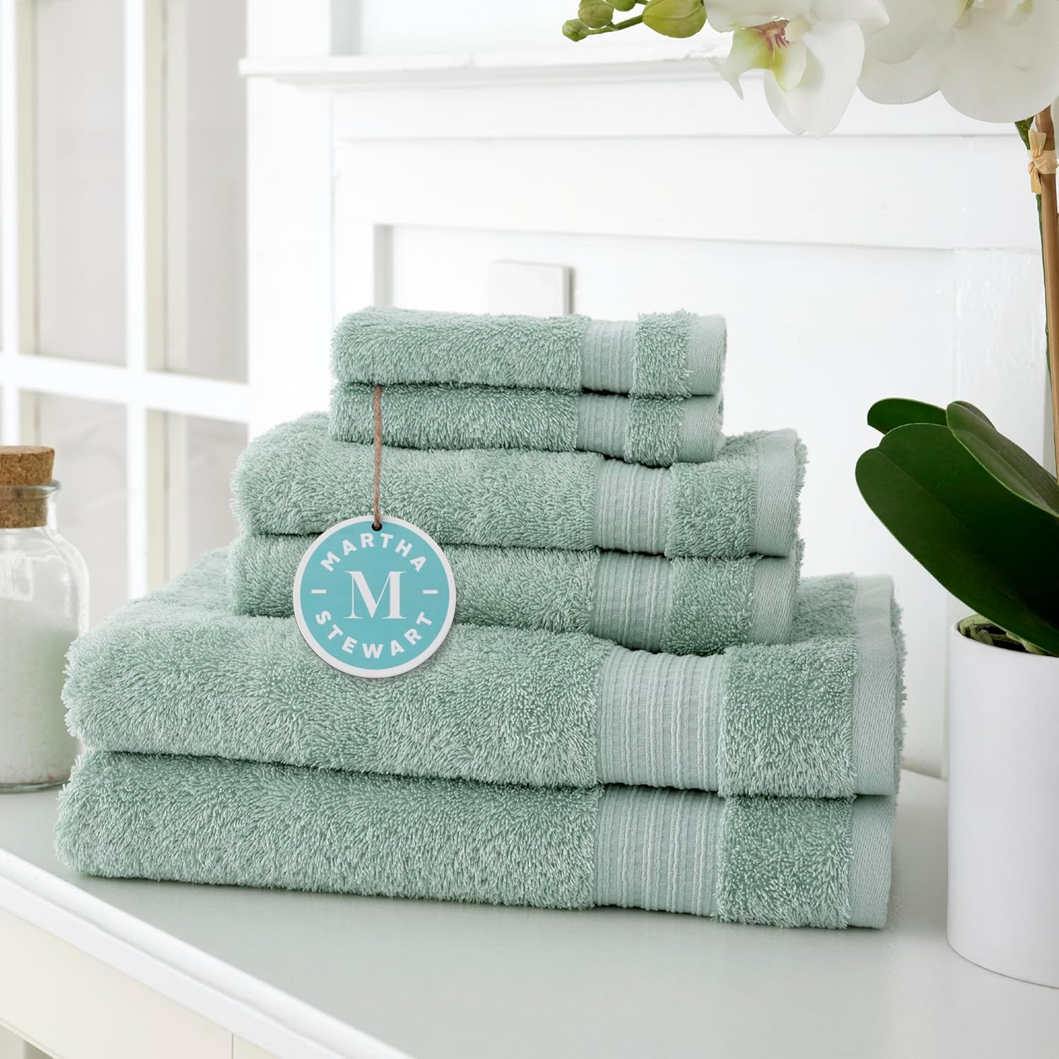MARTHA STEWART Egyptian Cotton Bath Towels Set – 6 Piece, 2 Bath Towels – 2 Hand Towels – 2 Washcloths, Absorbent Bathroom Towels, Bathroom Essentials, Sage MARTHA STEWART Egyptian Cotton Bath Towels Set – 6 Piece, 2 Bath Towels – 2 Hand Towels – 2 Washcloths, Absorbent Bathroom Towels, Bathroom Essentials, Sage