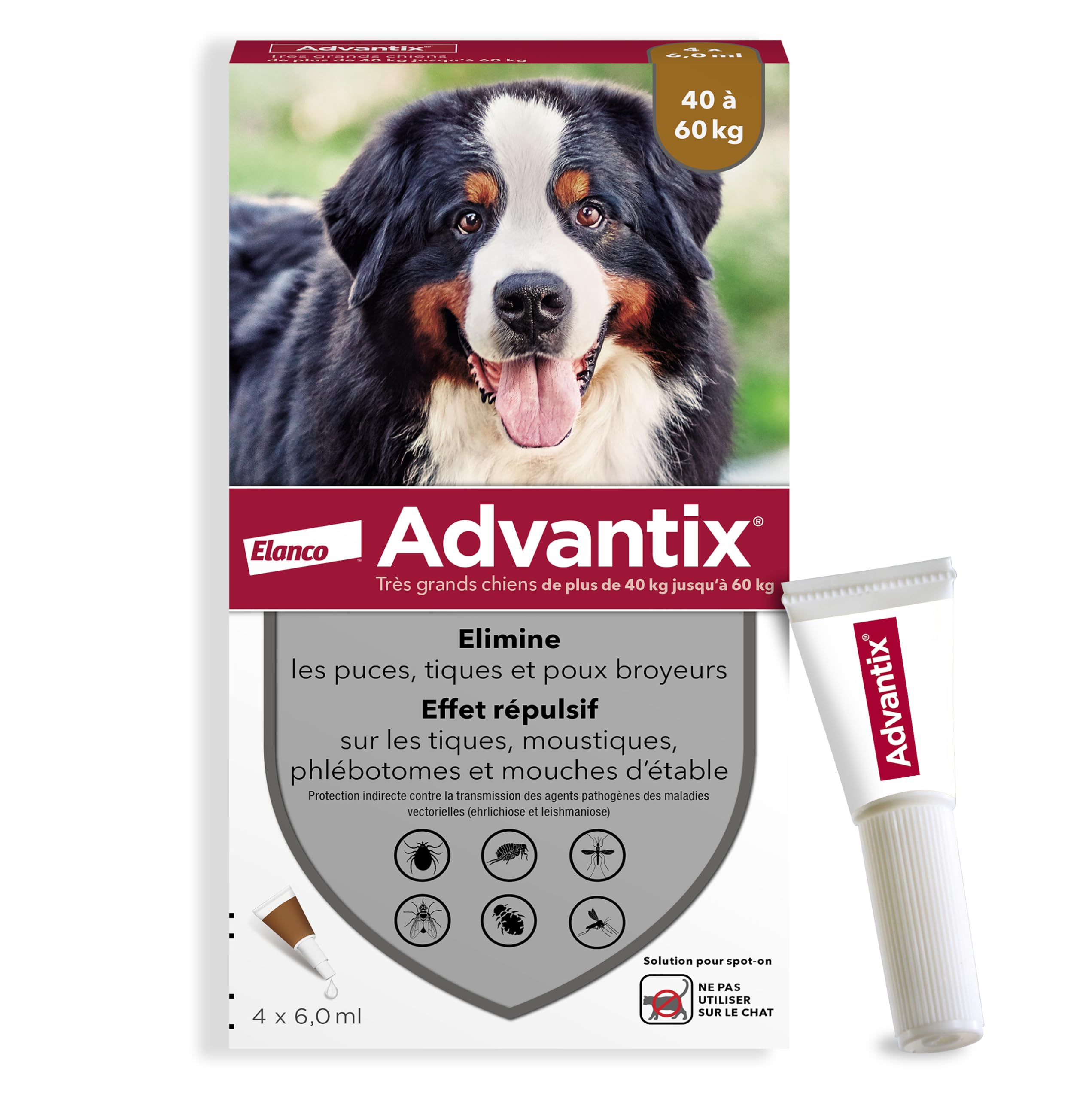 Advantix Extra Large Dog Between 40 and 60 kg – Dog Pipettes Against 6 Parasites – Treatment and Protection for Your Pet for 4 Weeks – 4 x 5 ml