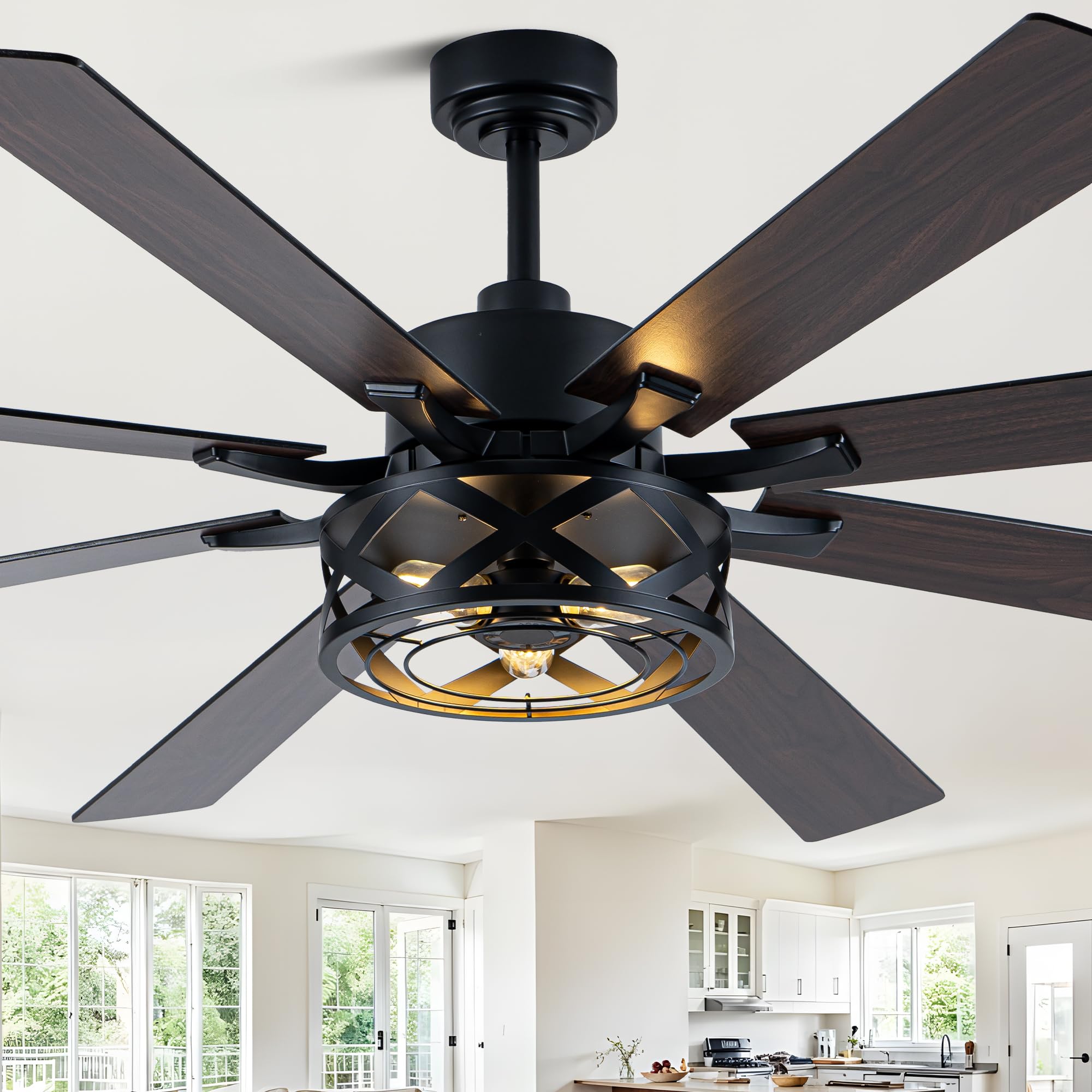 72" Farmhouse Ceiling Fan with Lights and Remote Rustic Fandelier