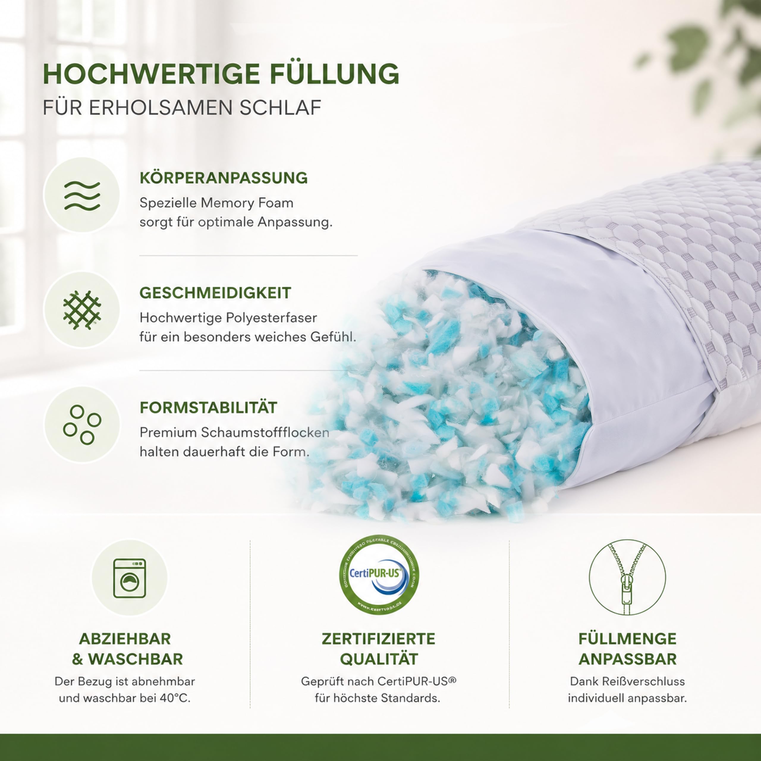 Bundle Set Seitenschläferkissen 40 x 145 cm & höhenverstellbares Memory Foam Nackenkissen – Ergonomisches Schlafkissen-Set für Seiten-, Rücken- & Bauchschläfer