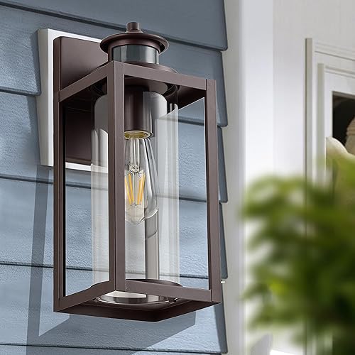 Miniatura 6 de MICSIU Paquete de 2 luces para exteriores con sensor de movimiento del atardecer al amanecer, aplique de pared exterior de bronce impermeable con