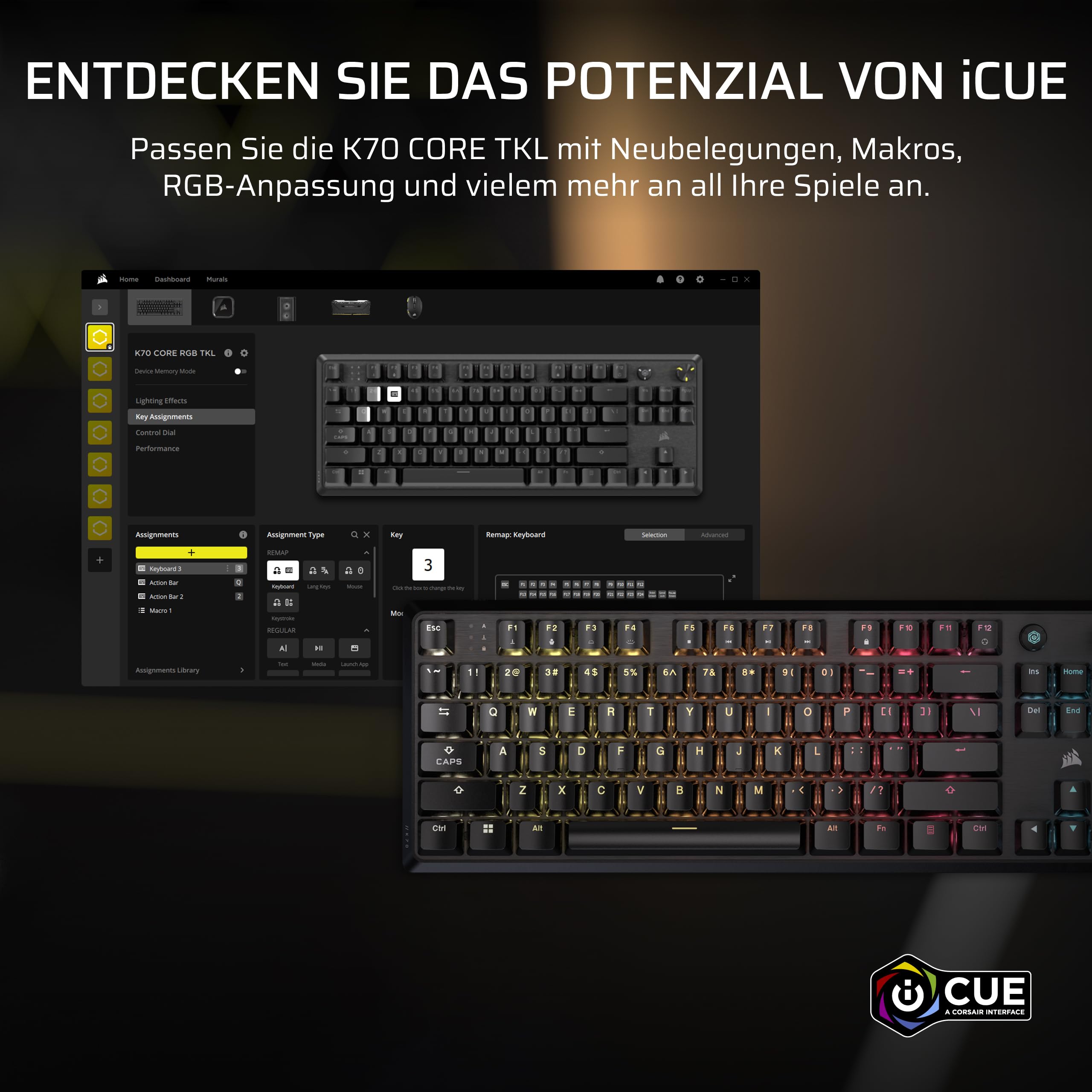 Corsair K70 CORE TKL RGB Mechanische Gaming-Tastatur, Schwarz