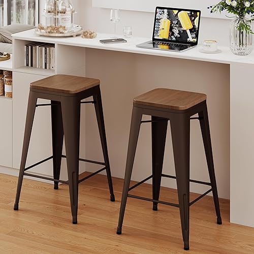 Miniatura 15 de Alunaune Juego de 4 taburetes de bar de metal de 24 pulgadas, taburetes de bar apilables de altura de mostrador, sillas de bar de cocina Mate