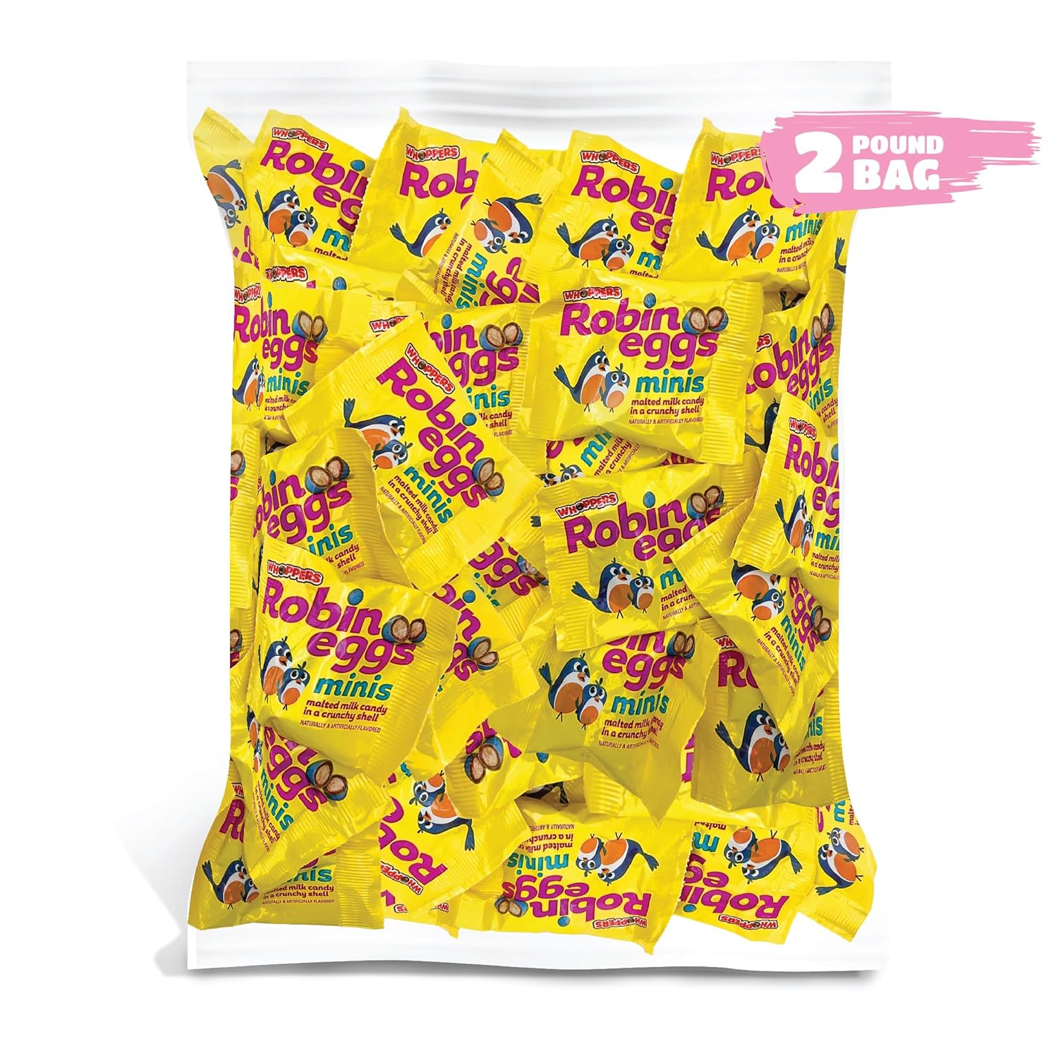 WhoppersRobinEggs Mini Individual Packs, Malted Milk Balls Candy, Bulk Bag 52-Count, 2 Pounds