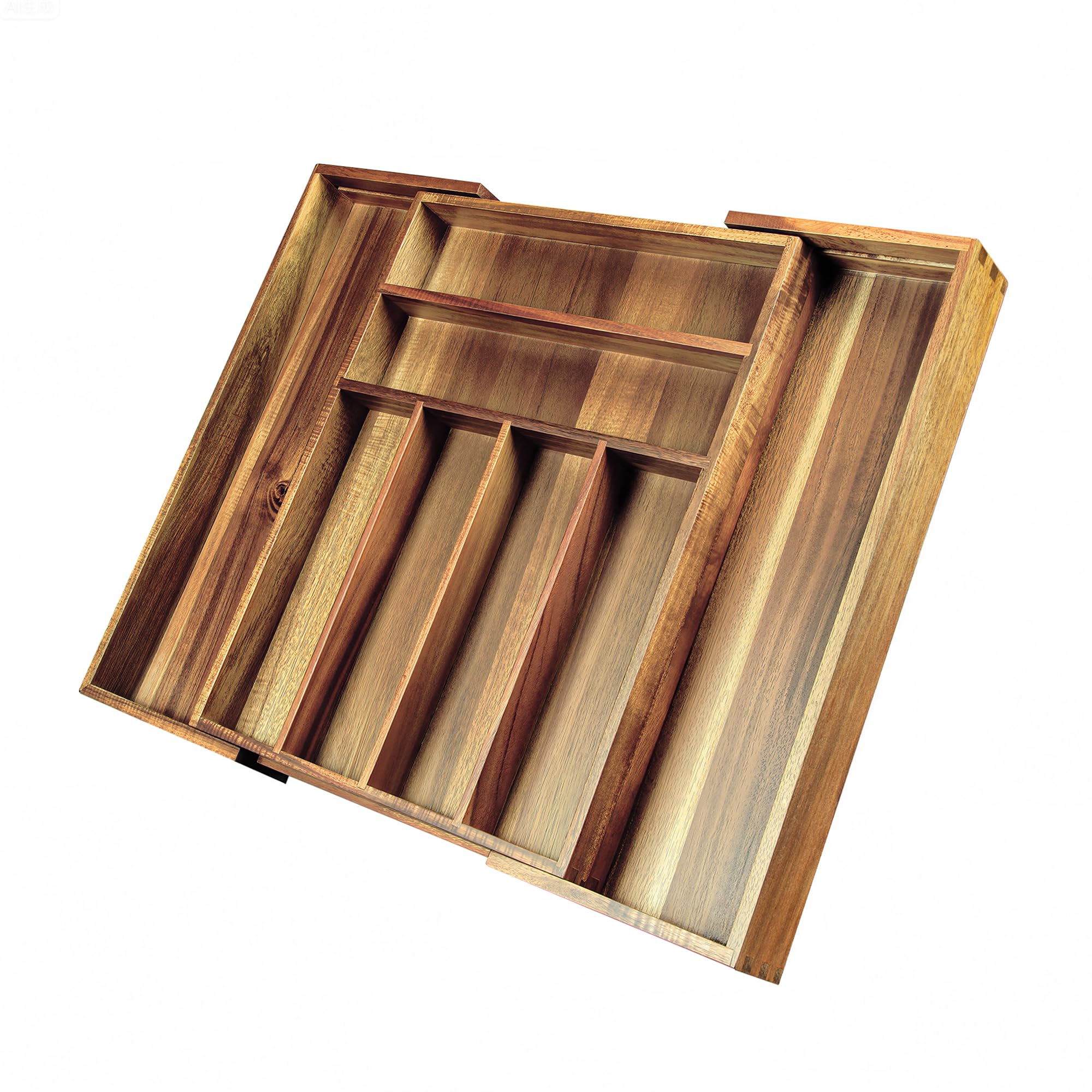 Kiteiscat Brown Acacia Wood Expandable Silverware Organizer, Kitchen Utensil Drawer Organizer For Forks & Spoons, 8-Compartment Cutlery Tray, Flatware Holder