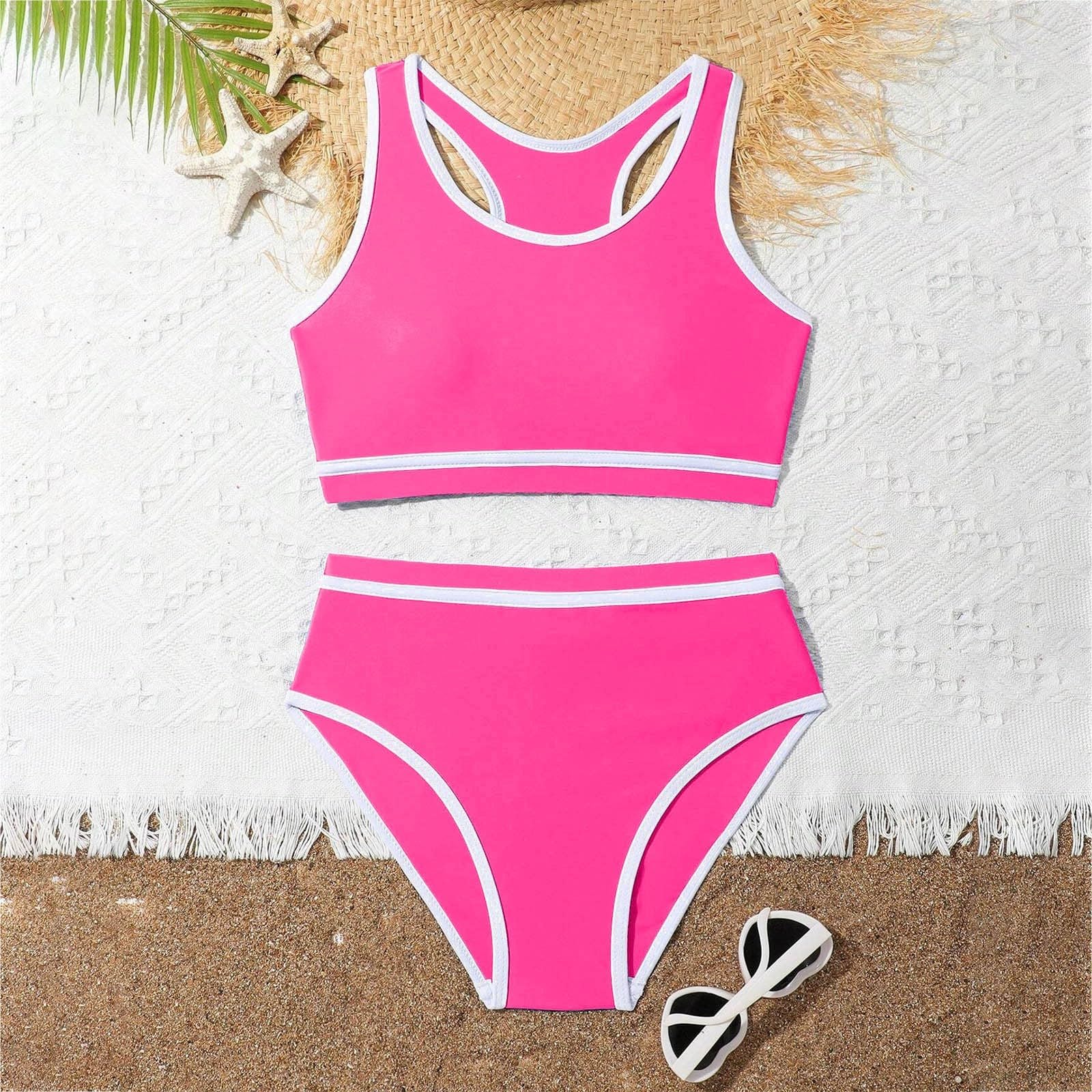 Traje de baño para niña, de dos piezas con mangas largas, traje de baño para niña, bañador de playa con cordones, UPF 50+, tirantes ajustables para piscina, mar y vacaciones de verano