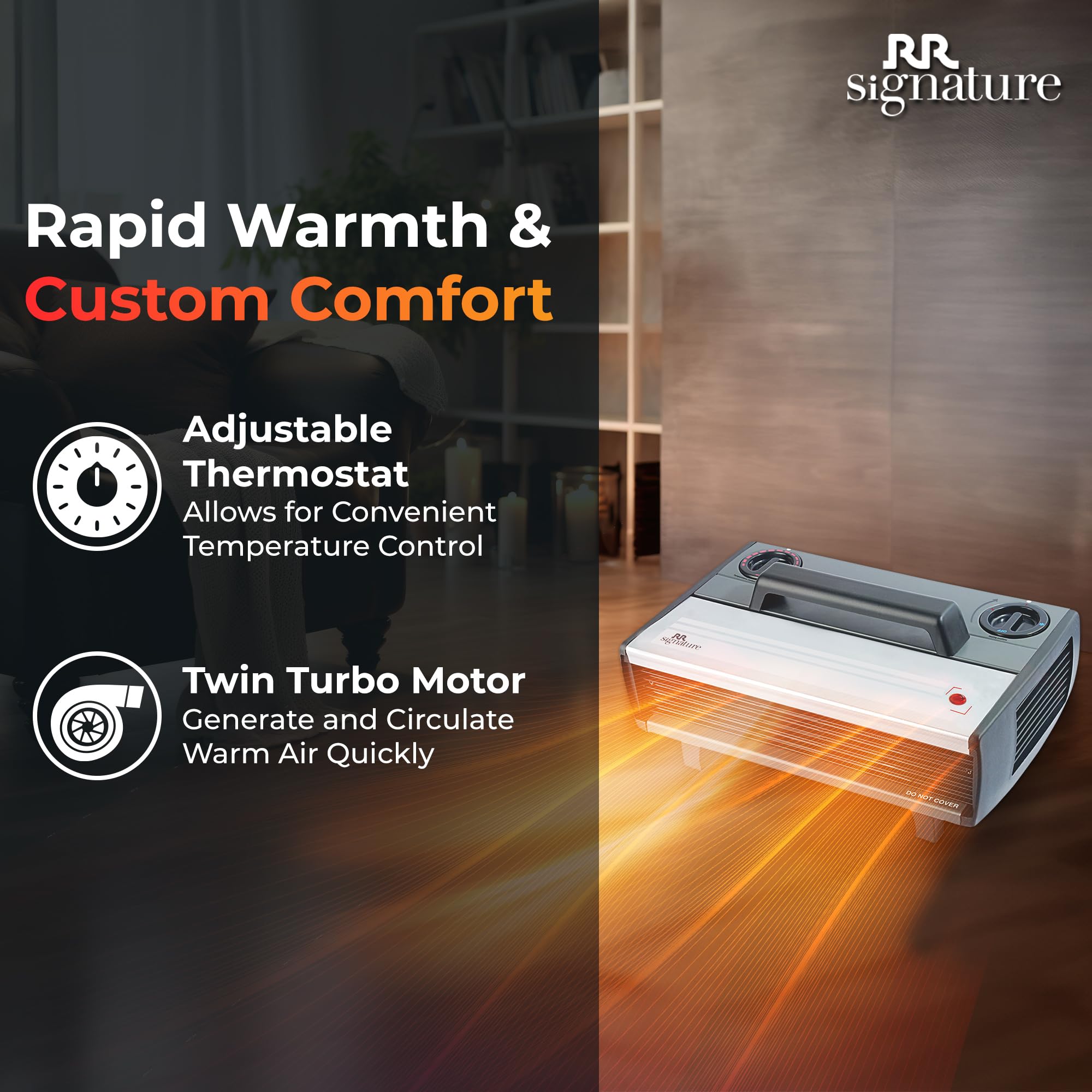 RR Signature HEATMAXX Convector Fan Room Heater 2000 Watt | Twin Turbo Motor & Adjustable Thermostat, Portable Heater for Room with Height Adjustment Option, Heater for Room, Office | 2 Year Warranty 1