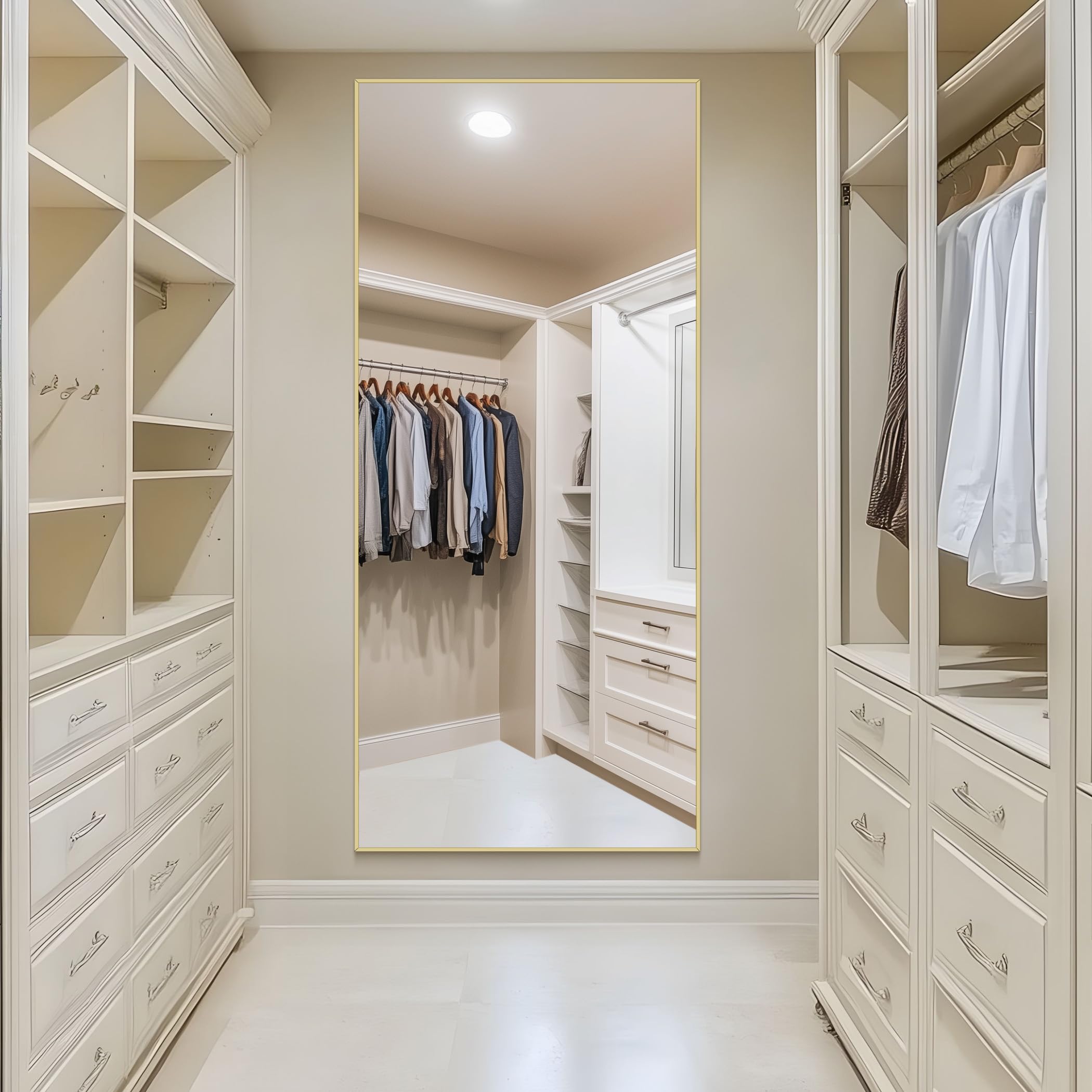Specchio da Terra, 192 x 85 cm Specchio Rettangolare con Cornice in Alluminio Oro per Bagno, Camera da Letto, Ingresso e Corridoio