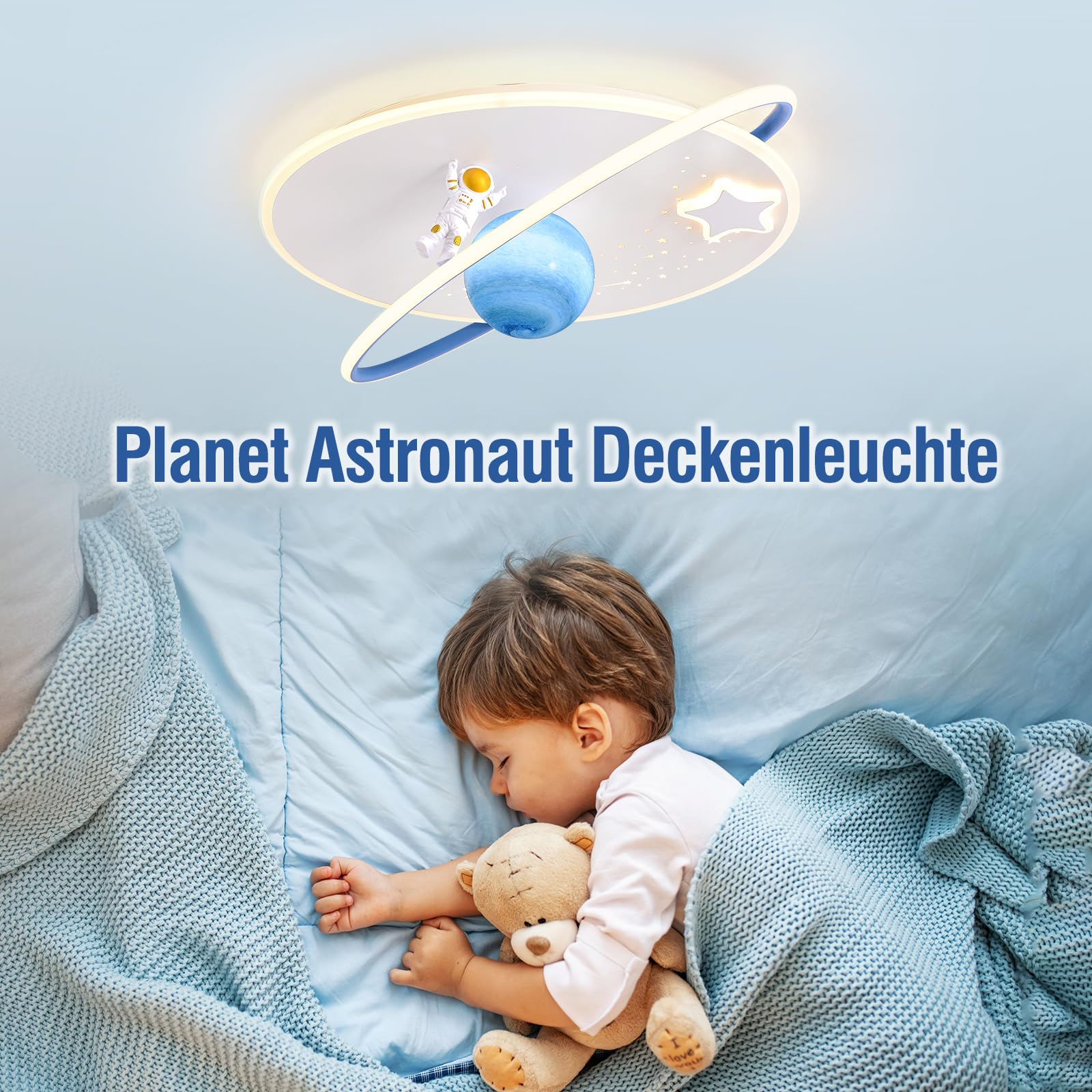 RRBEST LED Plafoniera Dimmerabile Bambini, Lampada da Soffitto con Telecomando, Lampada Soffitto Camera da Letto Astronauta, Lampada da Creativa per Bambino Ragazzi, 3000-6000K, Ø50CM