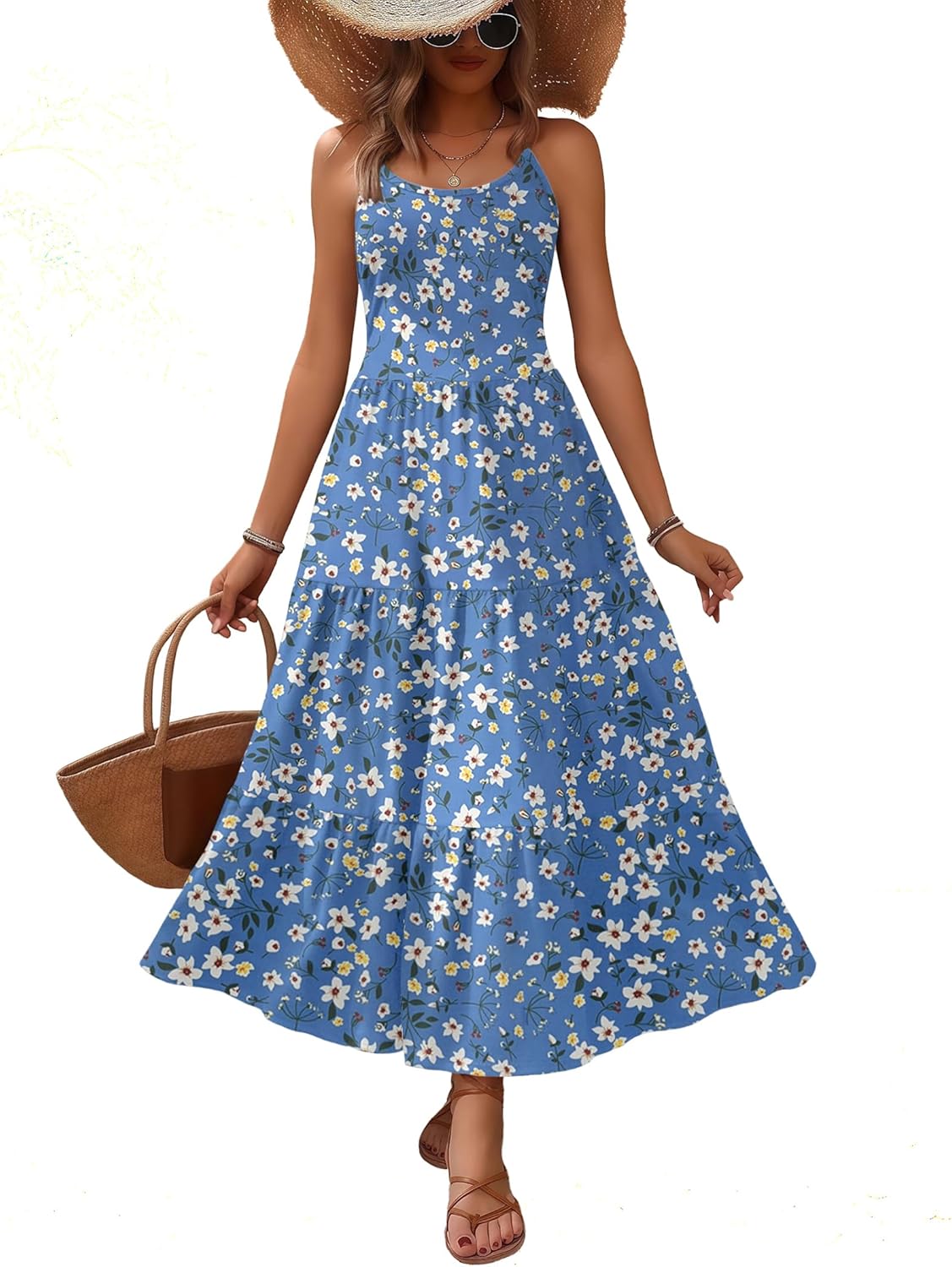 Zeagoo summer dress with floral print adjustable straps pockets