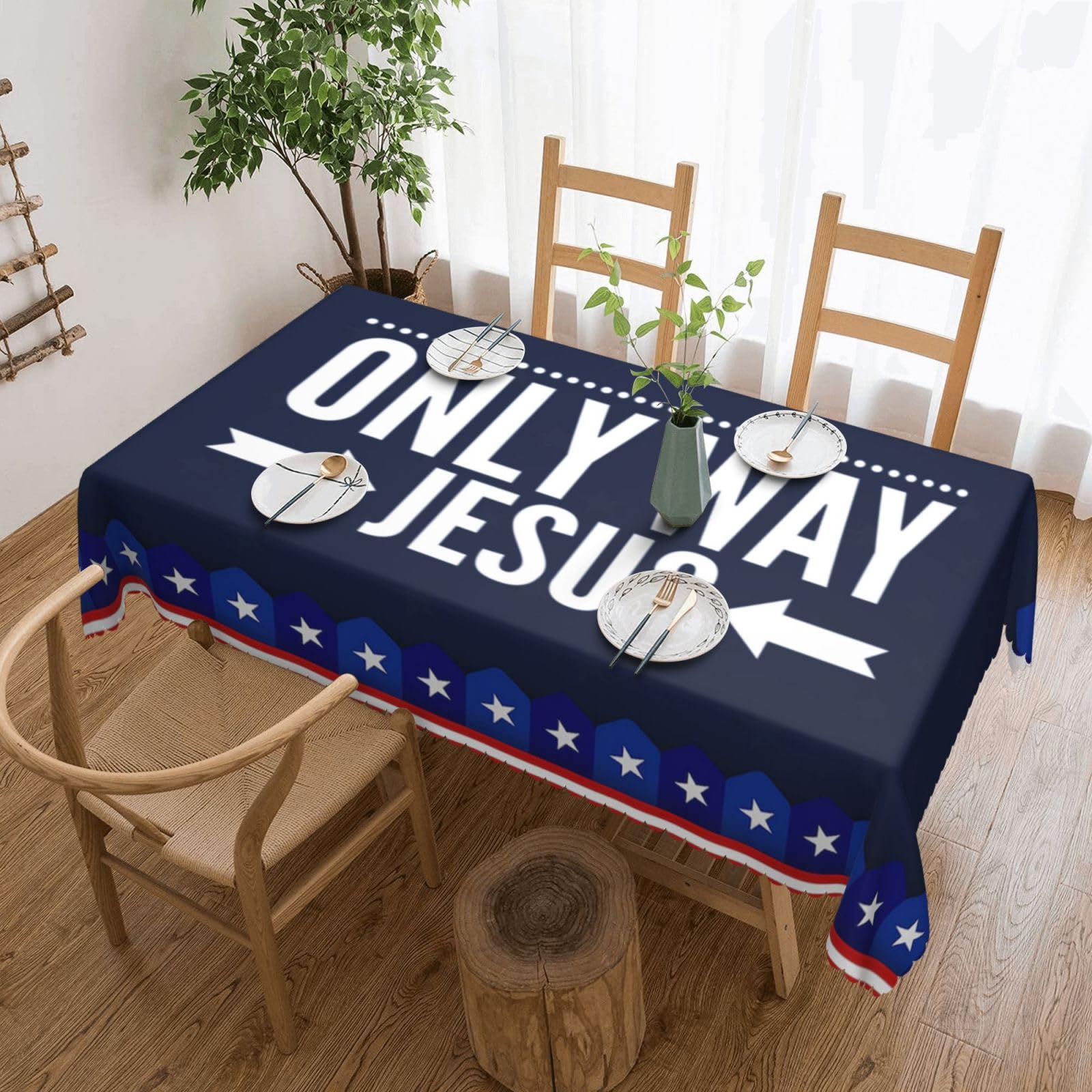 SMAZDFXX Only Way is Jesus Christian 54 x 72in Table Cloth,Polyester Rectangle Tablecloth for Kitchen Dining