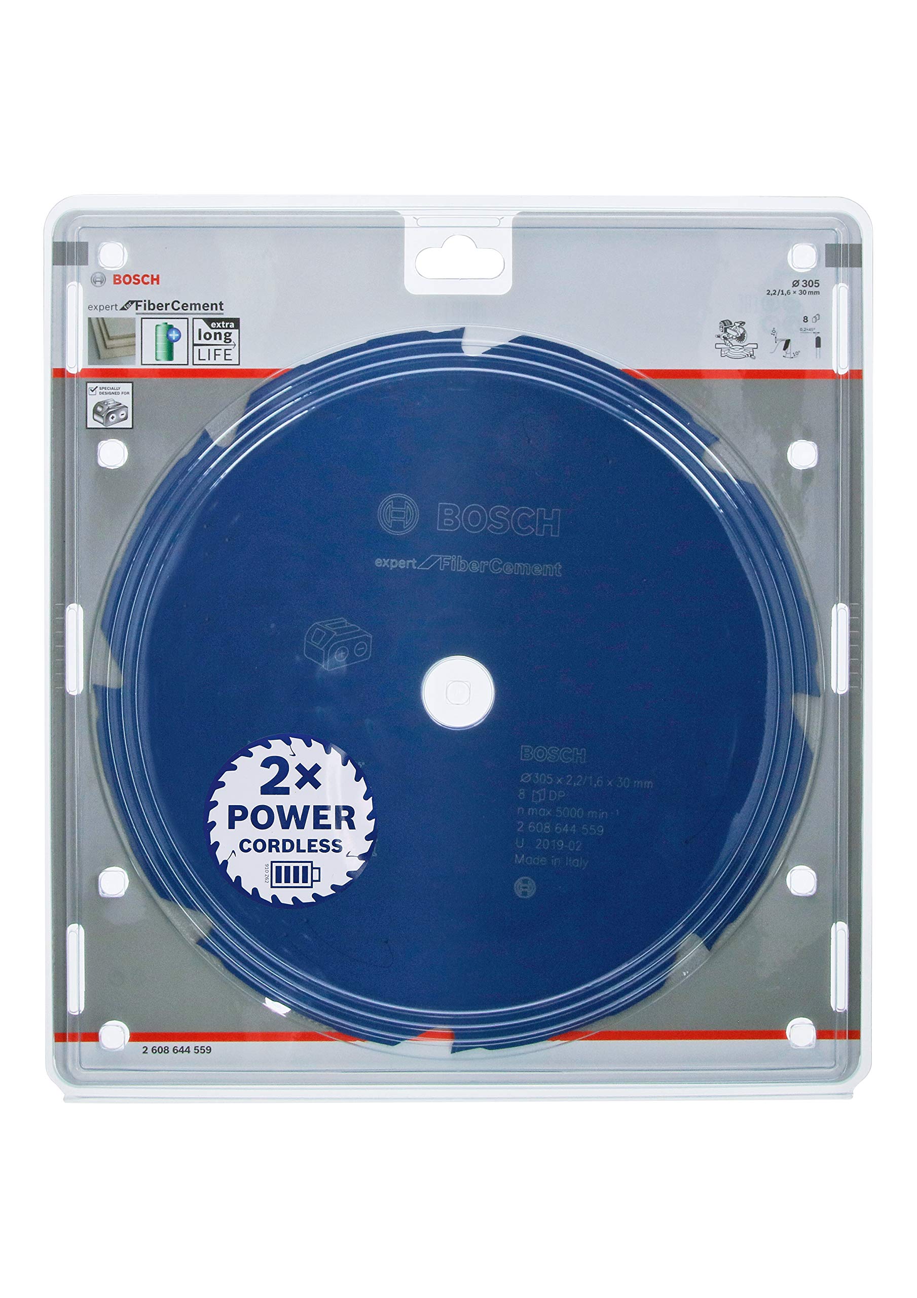 BoschProfessional Circular Saw Blade Expert (for Fibre Cement, 305 x 30 x 2.2 mm, 8 teeth; Accessories: Cordless Circular Saw)