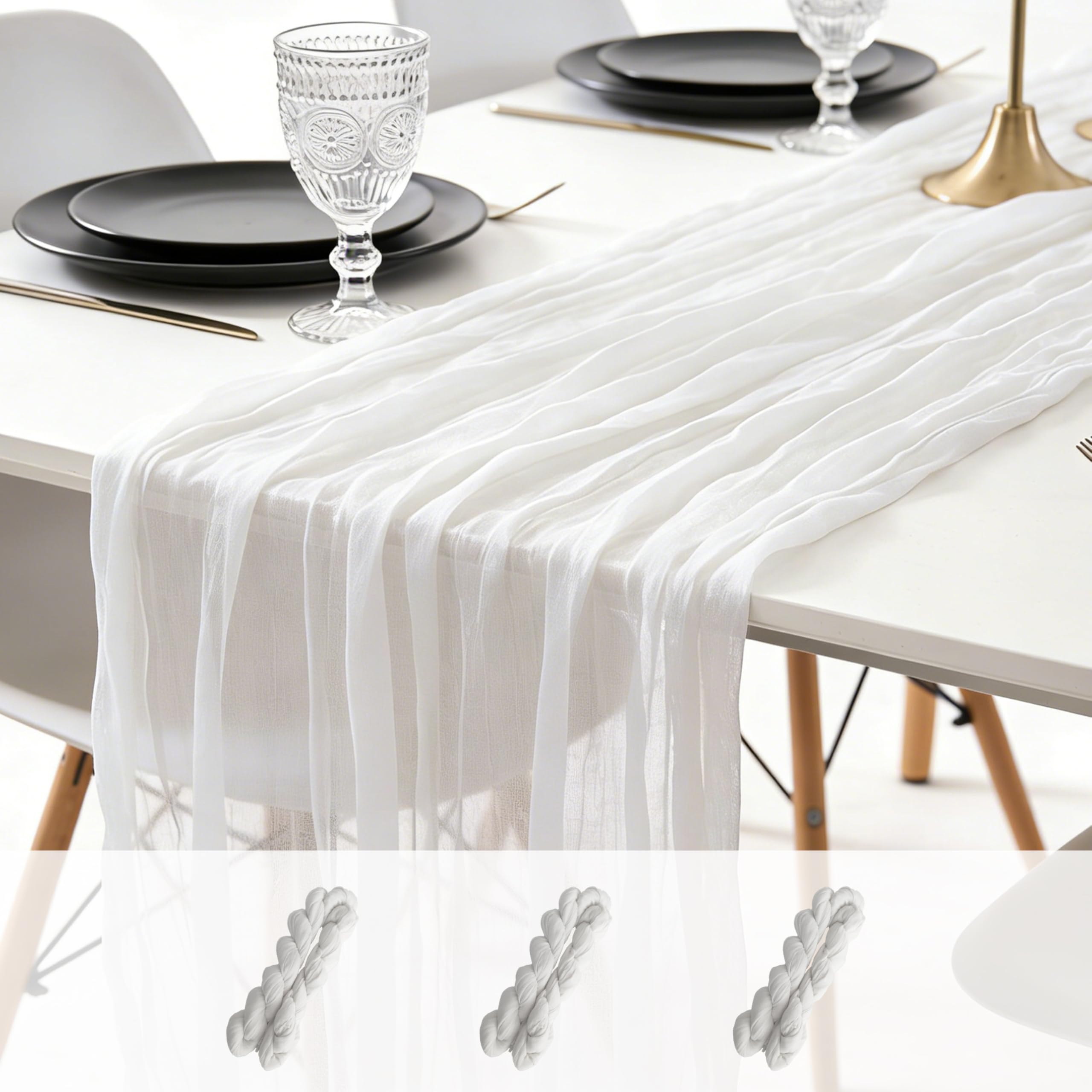 sxvblly 3PCS White Cheesecloth Table Runner 90ร300cm Boho Gauze Rustic Spring Easter Table Runner for Baby Shower Wedding Decorations Bridal Shower Birthday Party Tea Party Decorations(10Ft) โ image 1