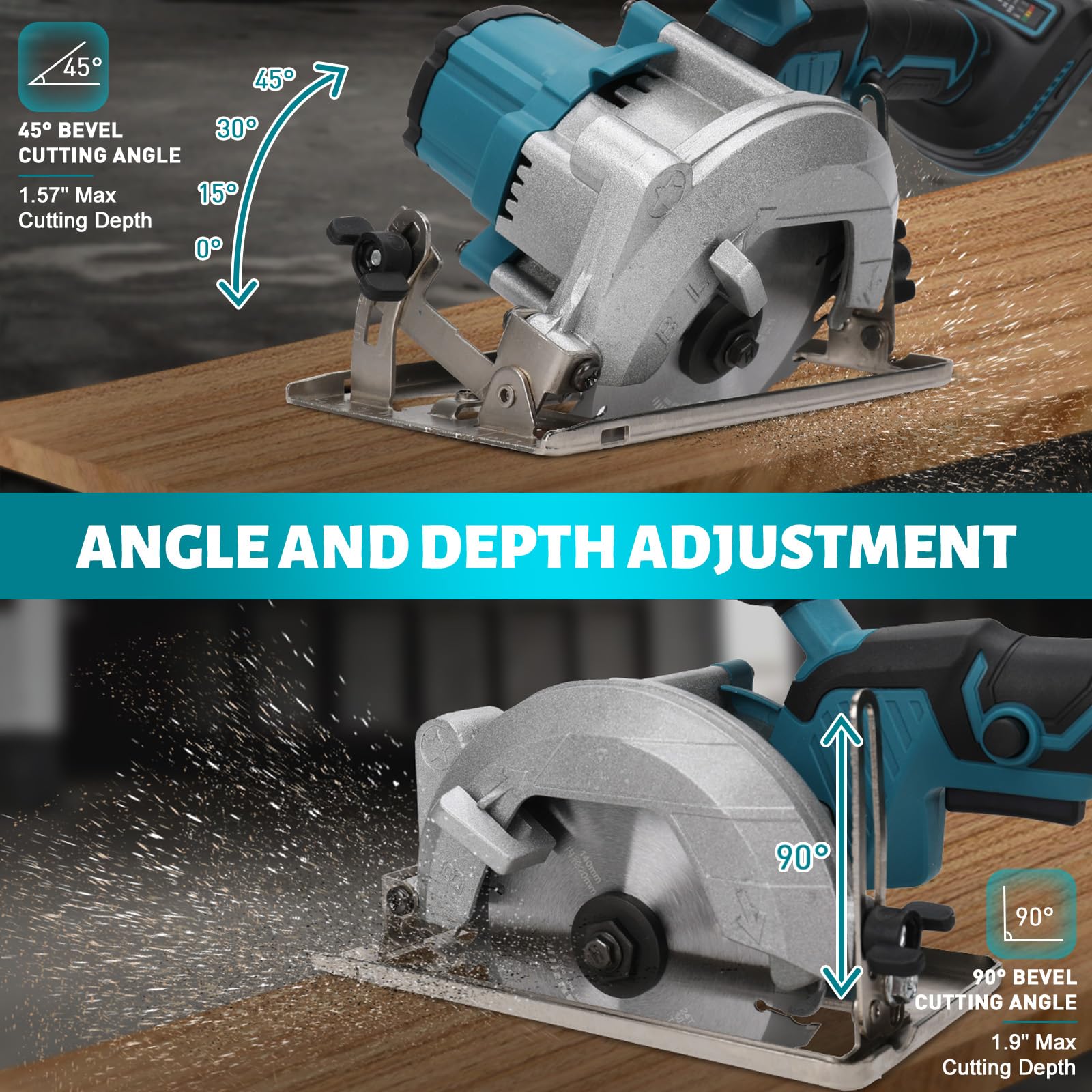 Akku Kreissäge für Makita 18V Lithium-Akku(Ohne Akku), Bürstenlose Mini-Kreissäge Handkreissäge mit 2 Sägeblättern(140mm), mit Diagonal Schneiden, 6200RPM, Ideal für Schneiden Holz