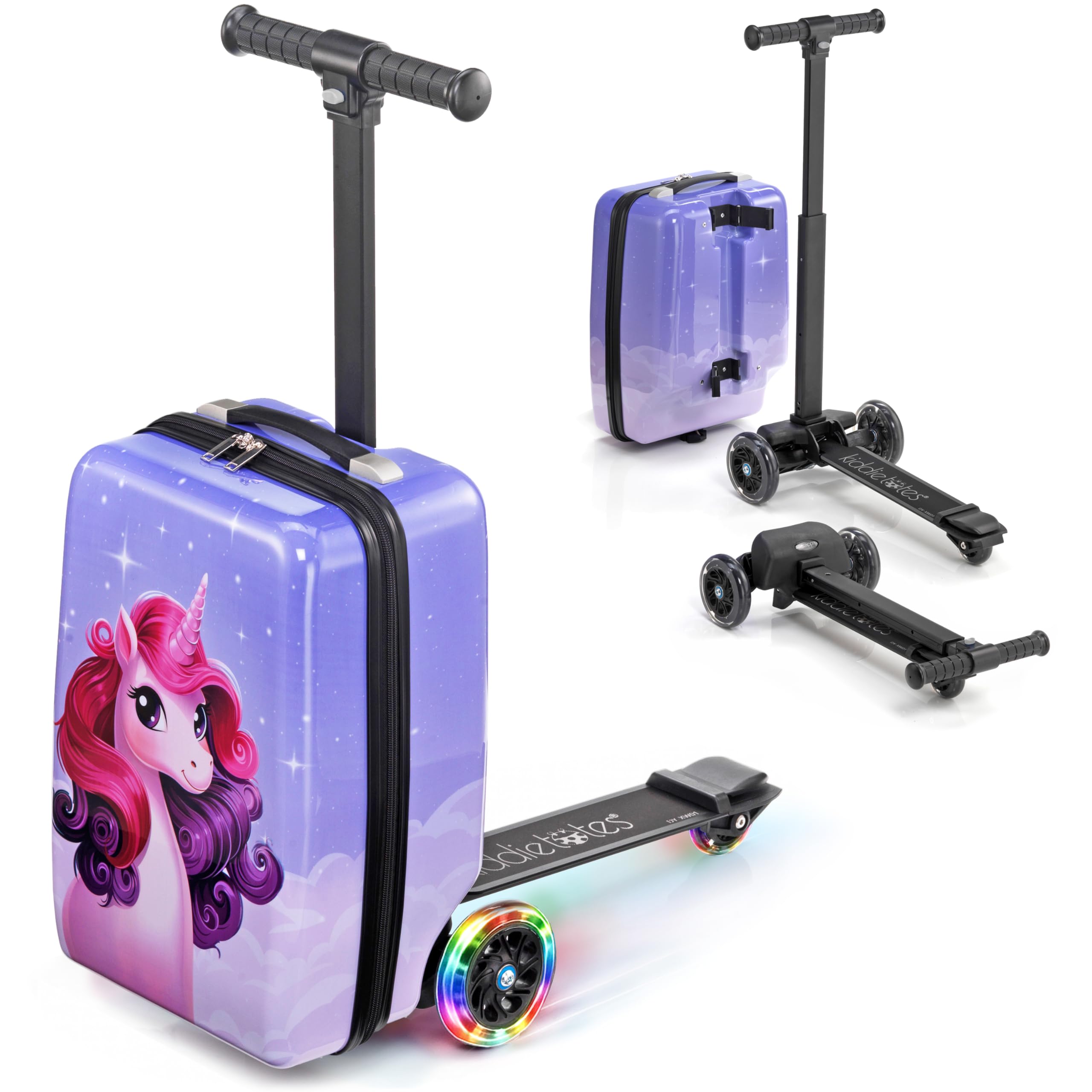 Kiddietotes Detachable Girls Scooter Suitcase, Ride-On Rolling Carry-On