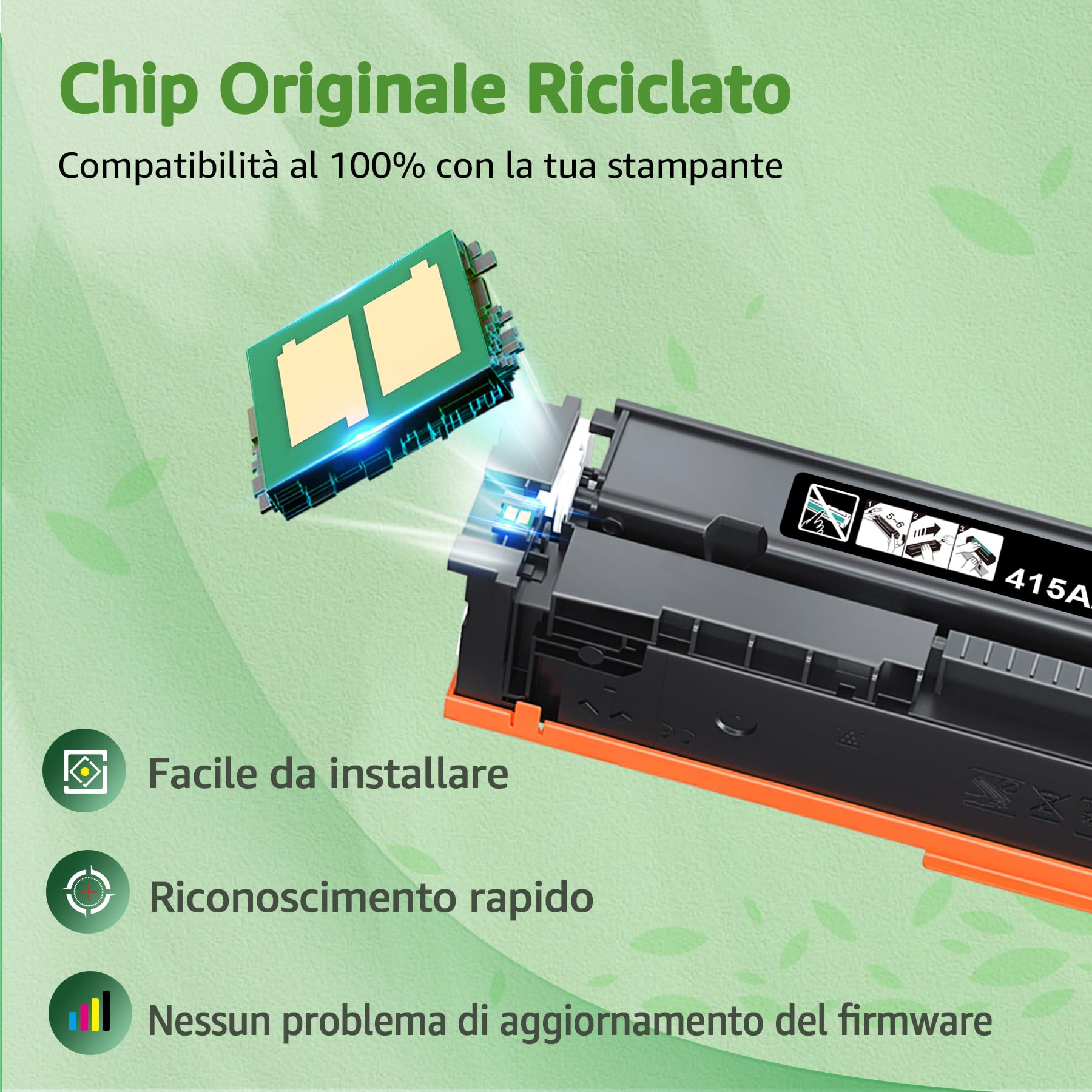 GREENSKY 415A con Chip Compatibile per HP 415A 415X Toner per HP Color Laserjet Pro MFP M479fdw M479fnw M479fdn M479dw M454dn M454dw W2030A W2031A W2032A W2033A Nero Ciano Giallo Magenta 4-Pack - Vista 2