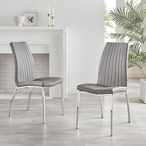Furniturebox UK Sillas de comedor - 2 sillas de comedor modernas ISCO de piel sintética de metal cromado acolchado de espuma profunda contemporánea