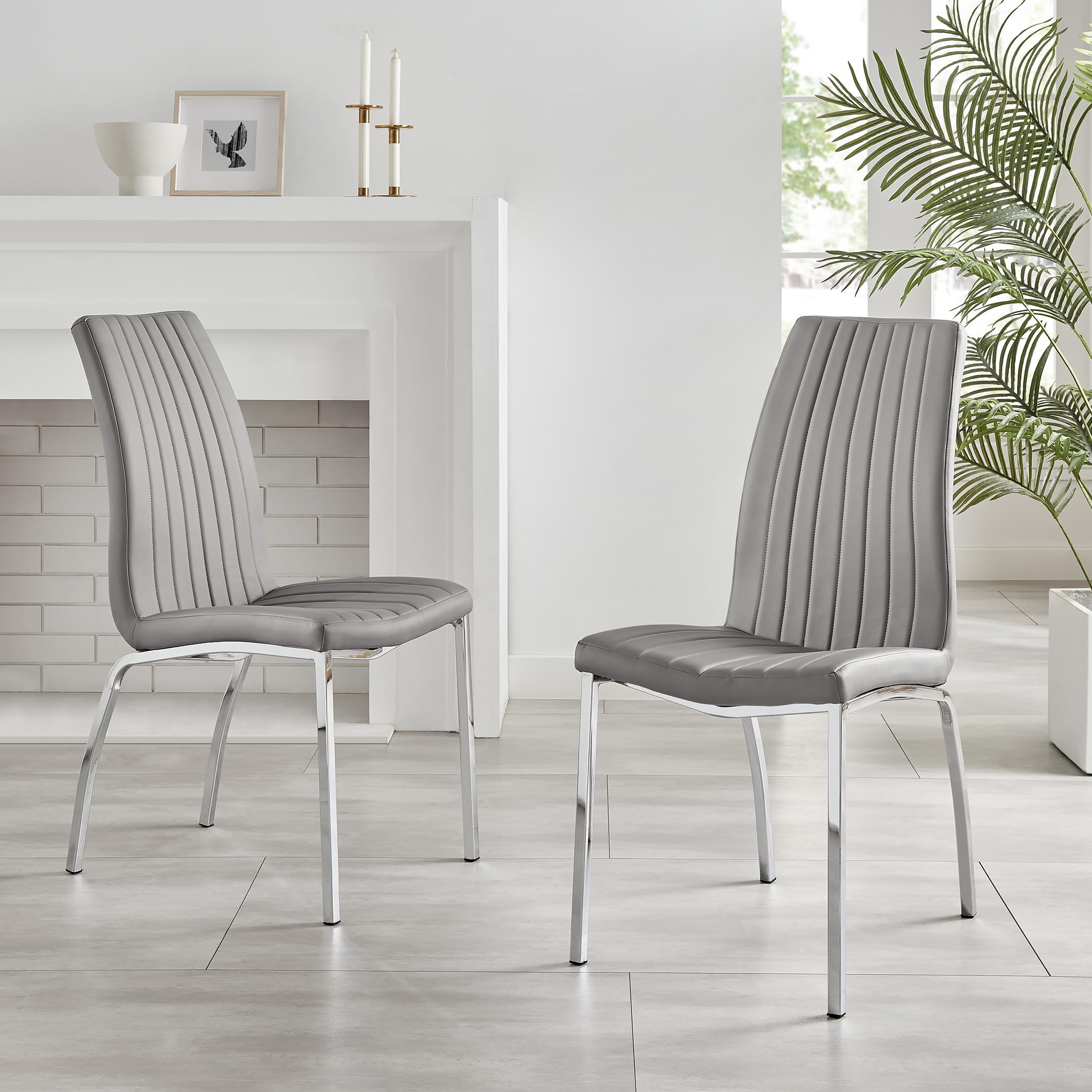 Furniturebox UK Dining Chairs - 2X ISCO Modern Chrome Metal Faux Leather Deep Foam Padded Contemporary Dining Kitchen Chairs Seats (2X Grey ISCO