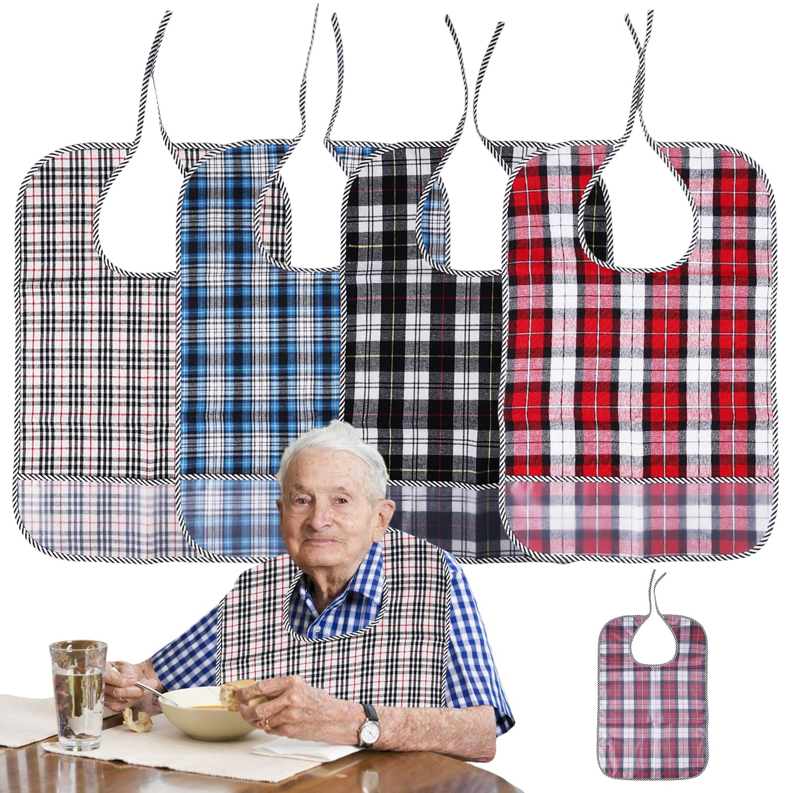 Baberos Para Adultos - 4 Piezas Impermeables, Reutilizables y Lavables Para Hombres, Mujeres y Personas Mayores Con Discapacidad