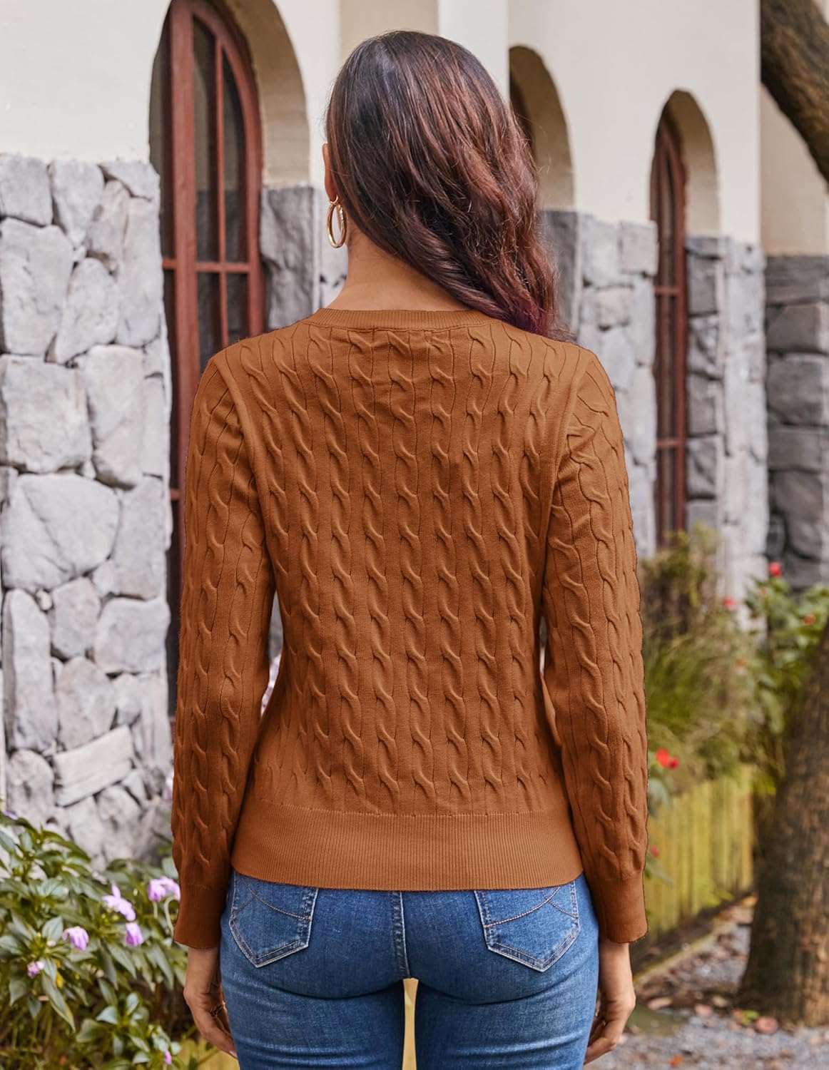 GRACE KARIN Womens Long Sleeve Button Up Cable Knit Cardigan Lightweight 2026 Crewneck Button Down Sweaters for Women - Image 4