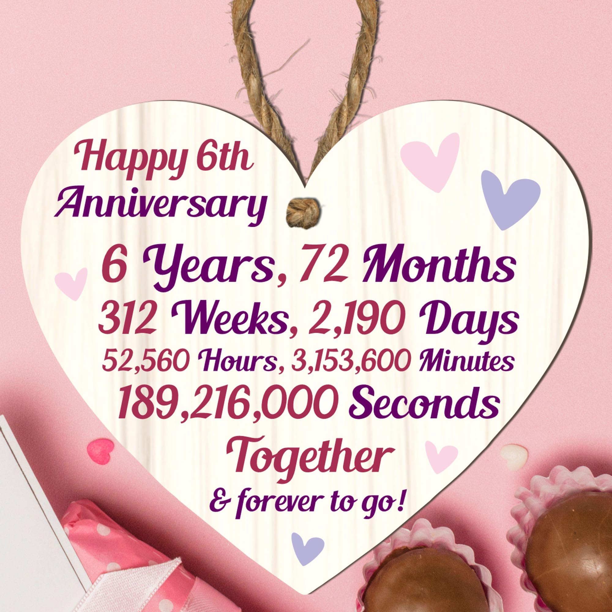 6th Anniversary Wooden Heart Plaque – Personalised Keepsake Gift for Grandparents, Parents, Him or Her – Rustic Charm, 10cm x 9cm (6th Anniversary, Medium: 15 cm (H) × 13 cm (W))