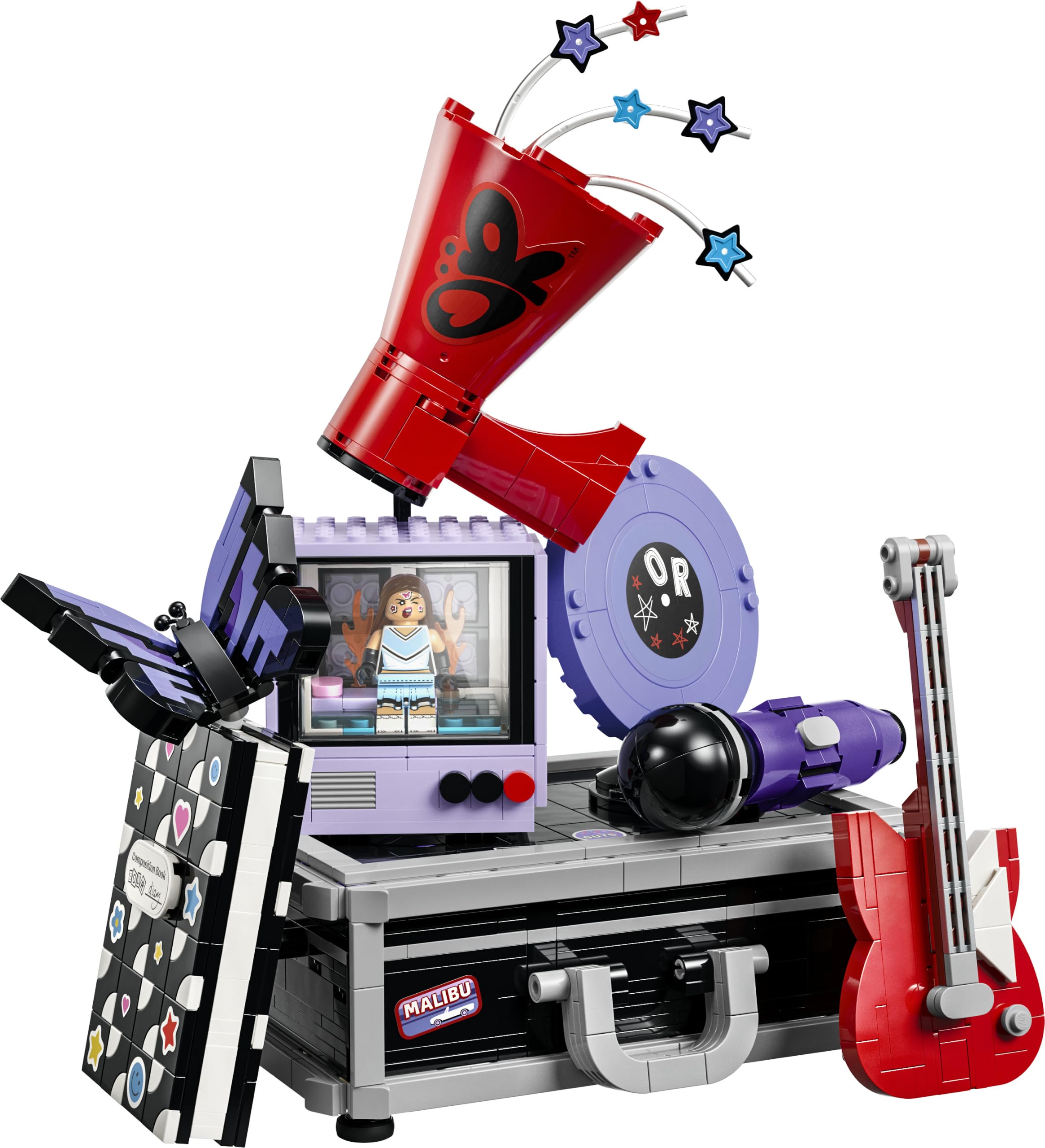 LEGO Editions Olivia Rodrigos Geheimer Koffer - Spielzeug mit Koffer, Mikrofon, Schallplatte, Megafon, Fernseher & Minifigur - Zimmer Deko - Musik Geschenk für Mädchen und Jungen ab 10 Jahren - 43030