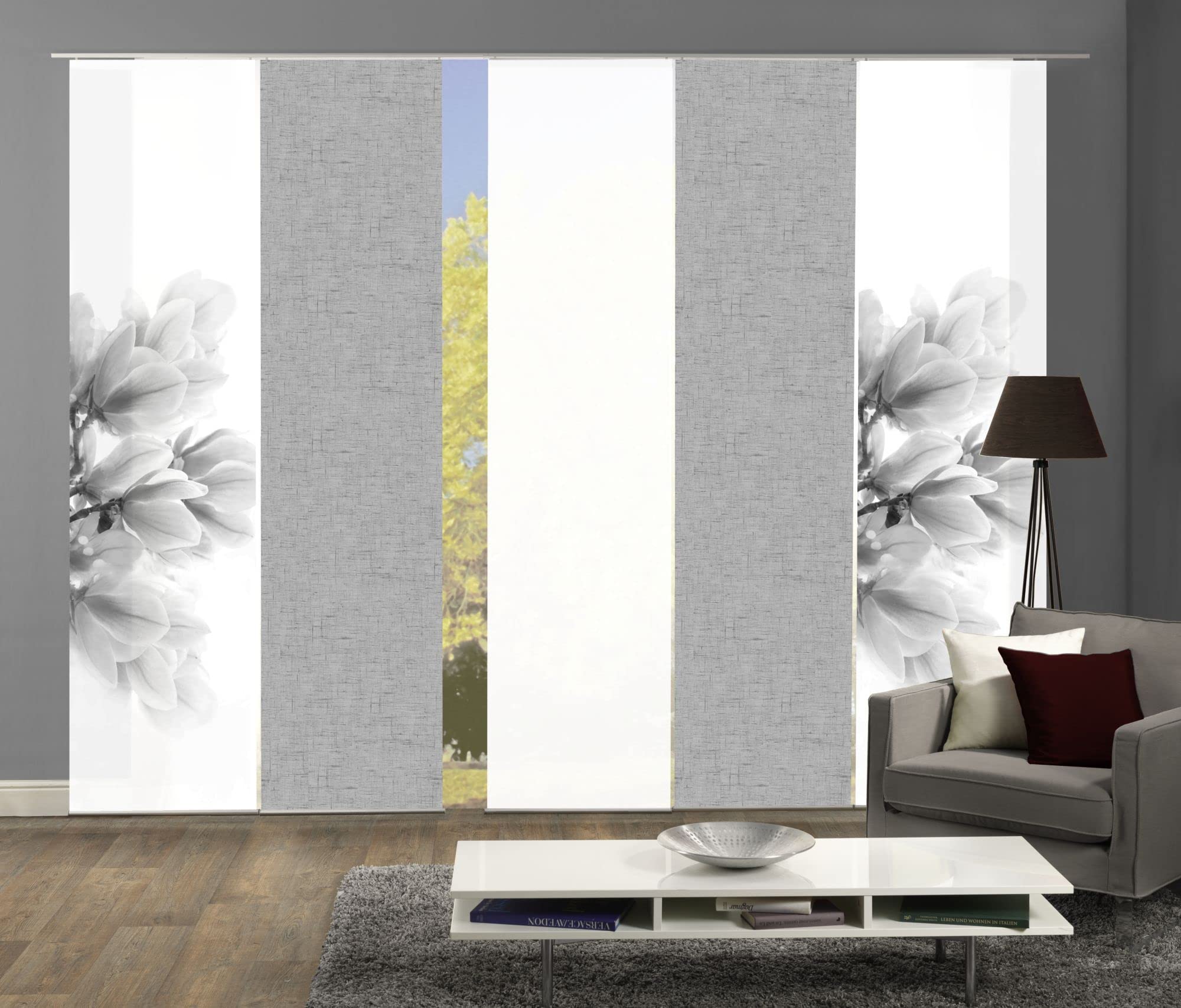 5er-Set Schiebegardinen MALENKA Blickdicht, Höhe 245 cm, grau