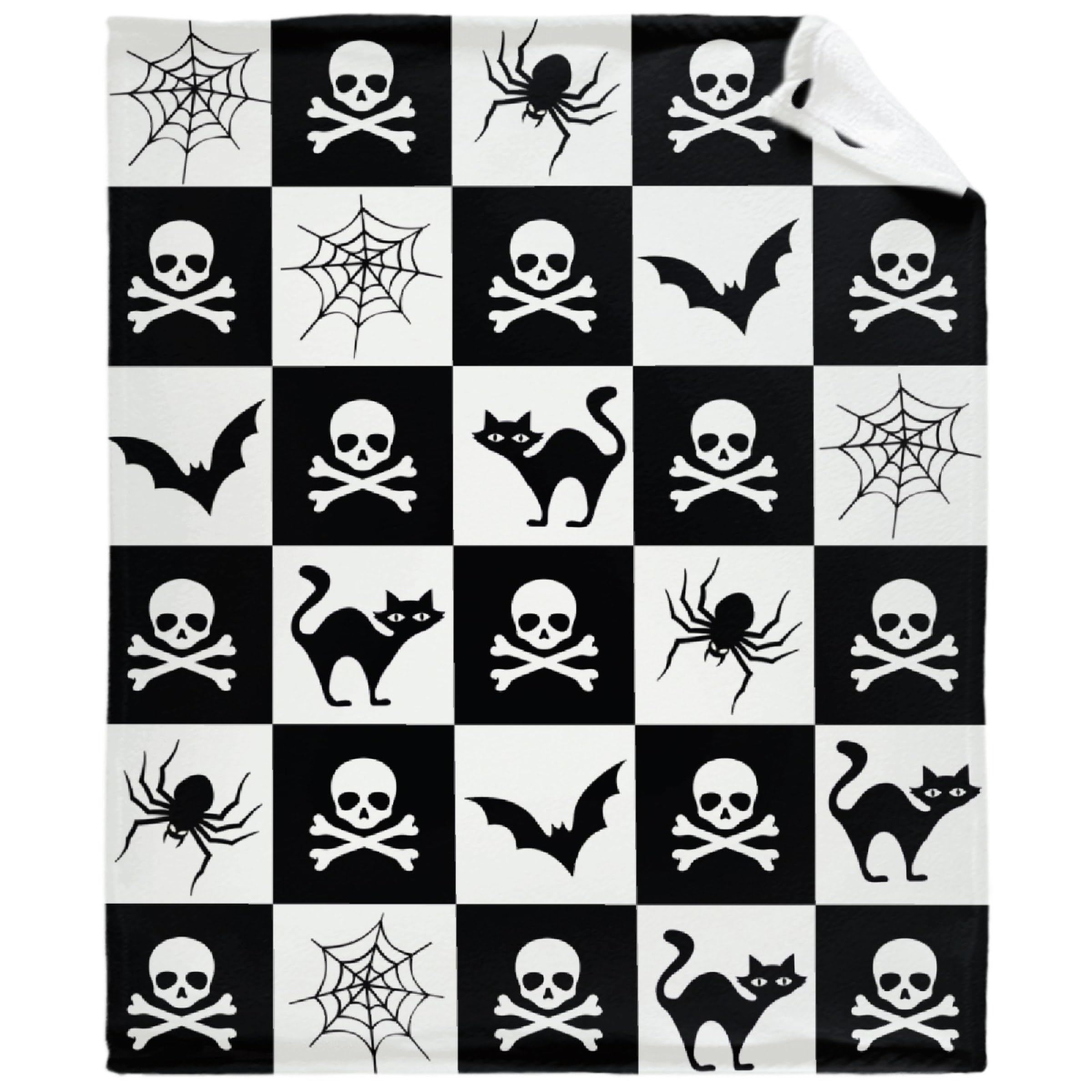 Halloween Black Cat Skull Fleece Throw Blanket - Super Soft, Cozy, Air Conditioning - 80x60 Large for Adults