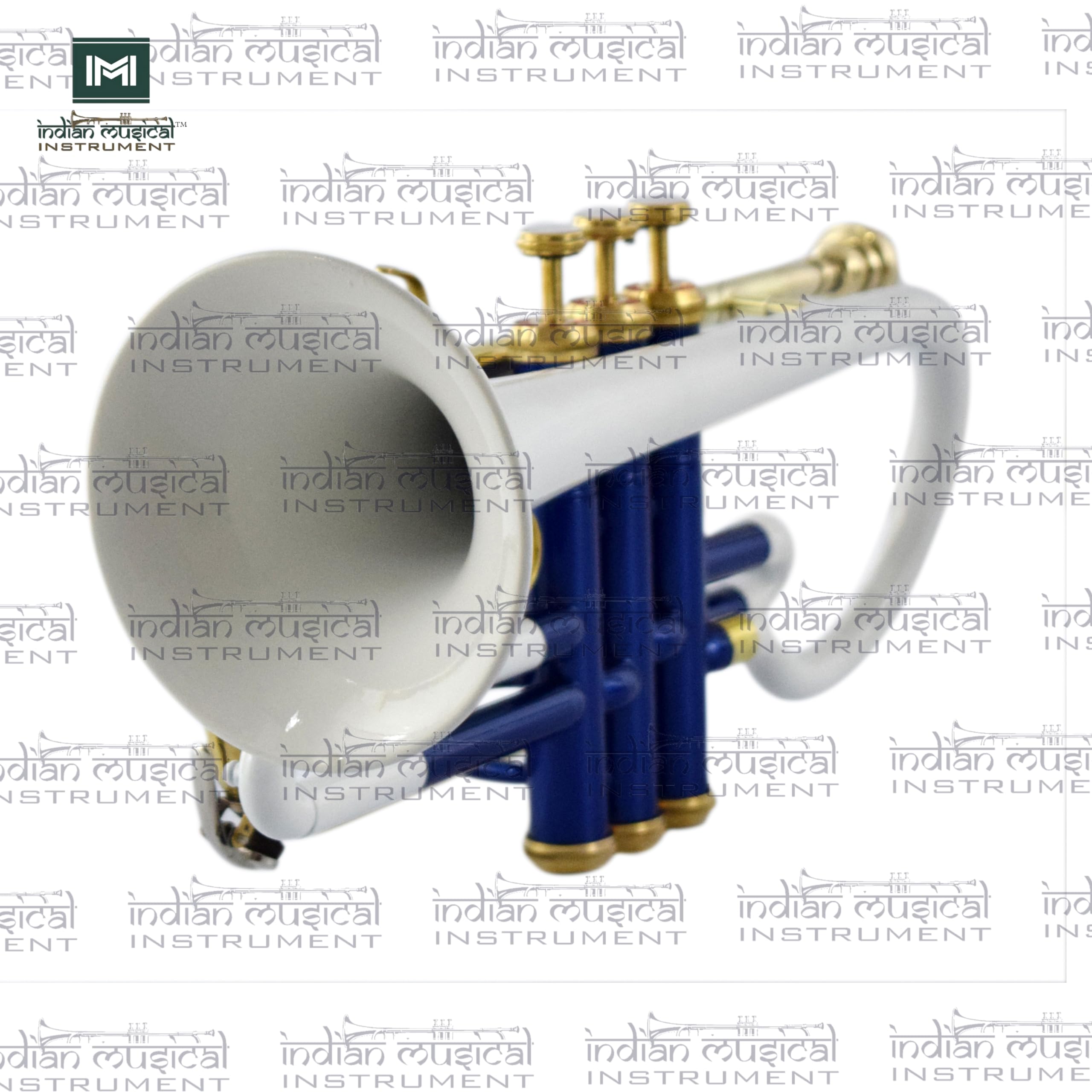 Cornet 3 Ventil, BB Pitch, Messing Qualität inkl. Mundstück und Tragetasche, Handschuhe (Weiß Blau Gold)