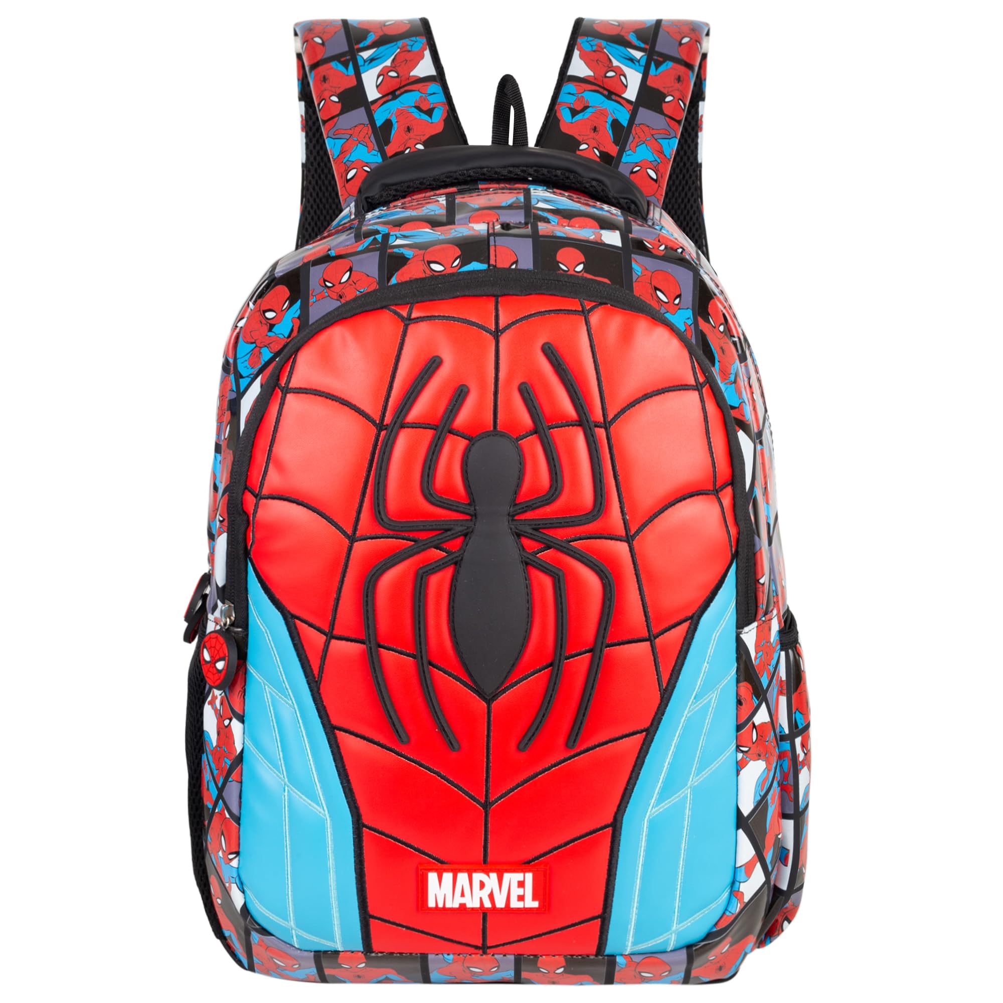 Spider-Man Kids School Bag Red & Blue 16-Inch Trolley Backpack with Wheels Large Capacity Bag-image-36