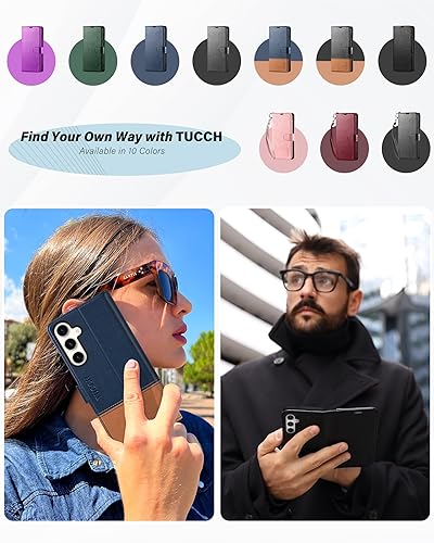 Miniatura 9 de TUCCH Funda tipo cartera para Galaxy S23 FE, funda interior de TPU a prueba de golpes, función atril, bloqueo RFID, ranura para tarjetas, funda