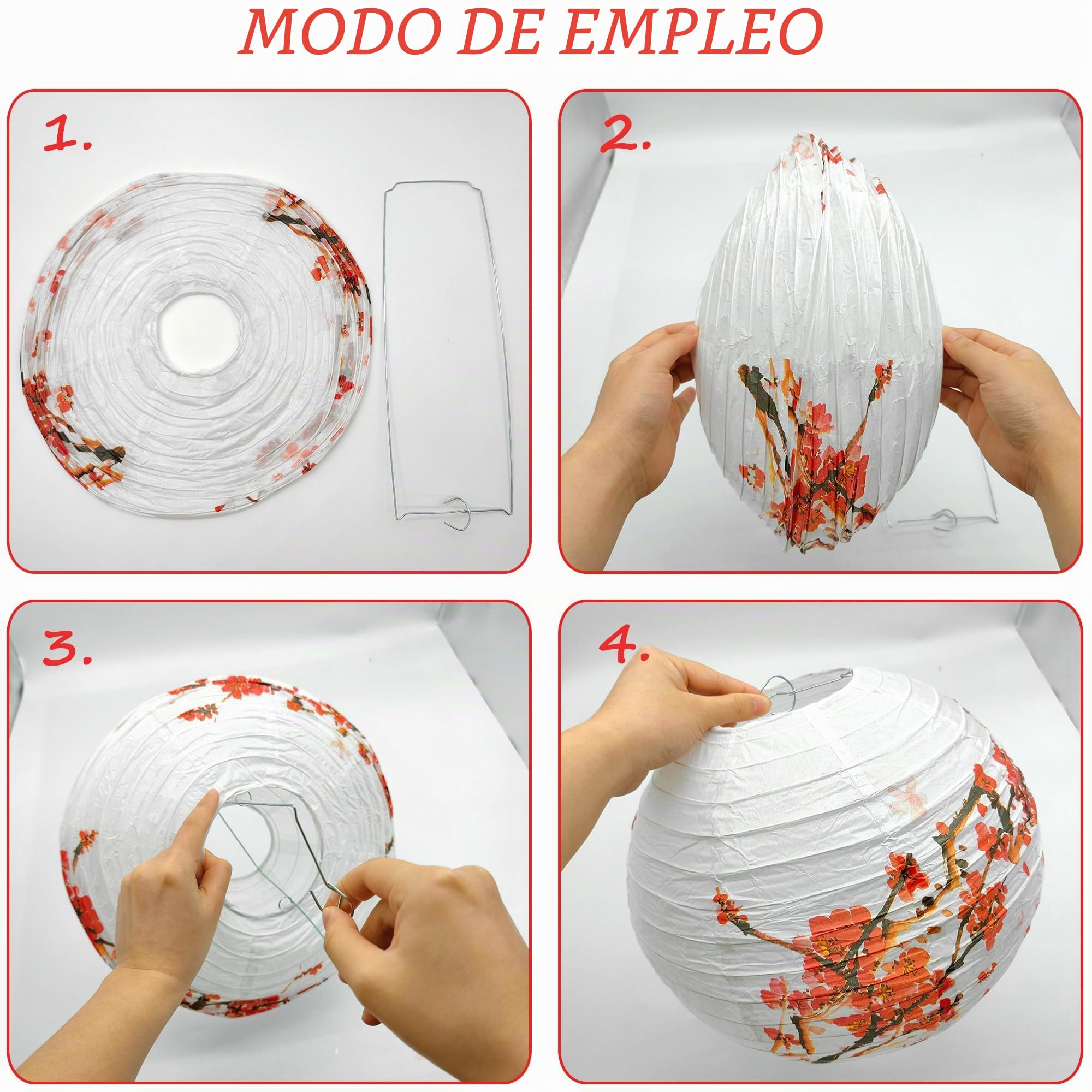 4 Pcs Pantalla Redonda Linterna Papel China Linternas Decoraciones Colgantes Lámpara Papel Flor Ciruelo Flor Decoración Jardín Banquete Boda Cumpleaños (A)