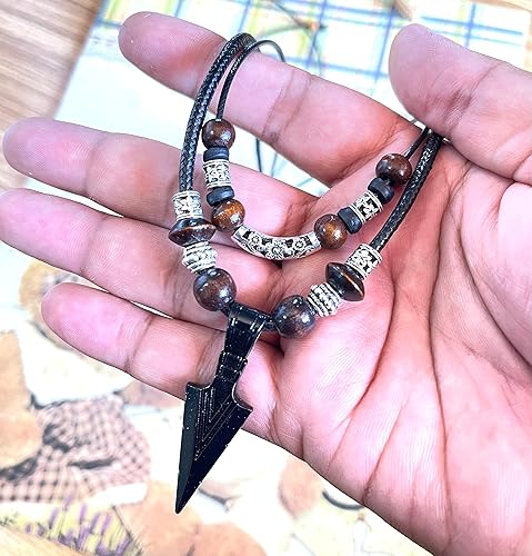 Miniatura 2 de Stainless Steel Pendant Double Layer Necklace For Mens Cool Spearpoint Arrowhead Pendant Chain Necklace (Black)