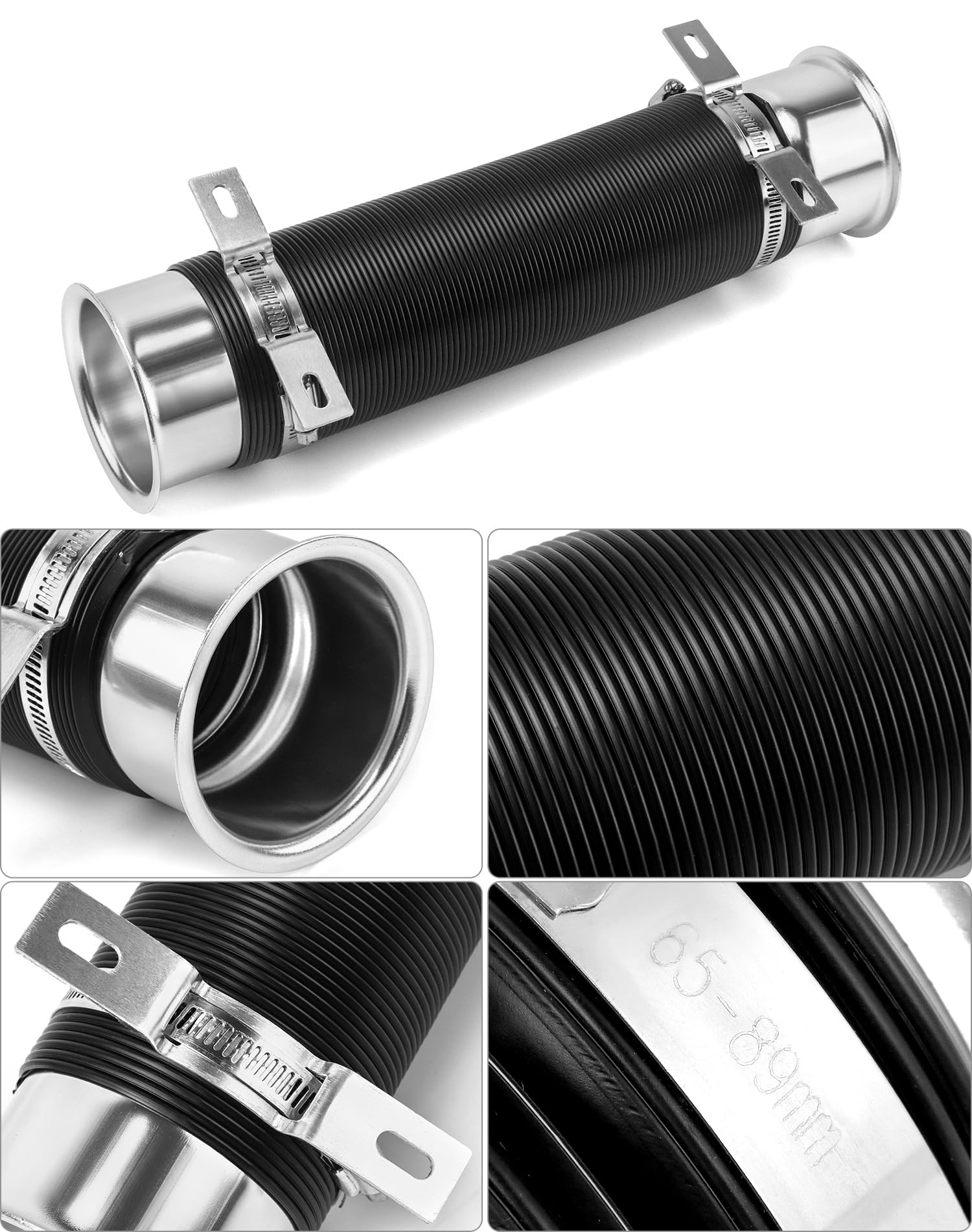 QWORK® Kit Admission D'Air Froid 76mm - Filtre Fibre De Carbone Avec Tuyau Rouge Pour Voiture