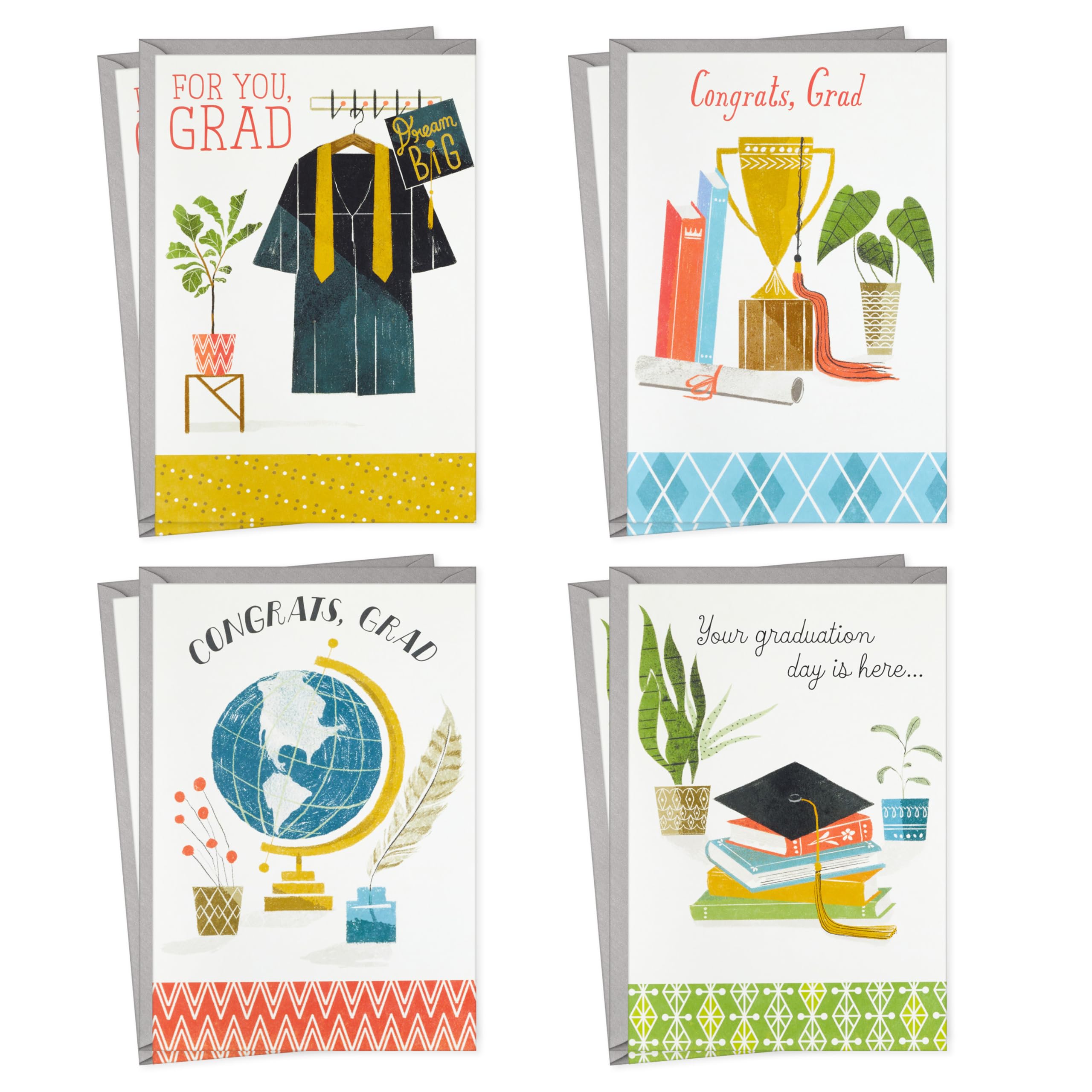 Amazon.com : Hallmark Graduation Cards Assortment, Congrats Grad (8 Cards  with Envelopes, 4 Designs) : Office Products