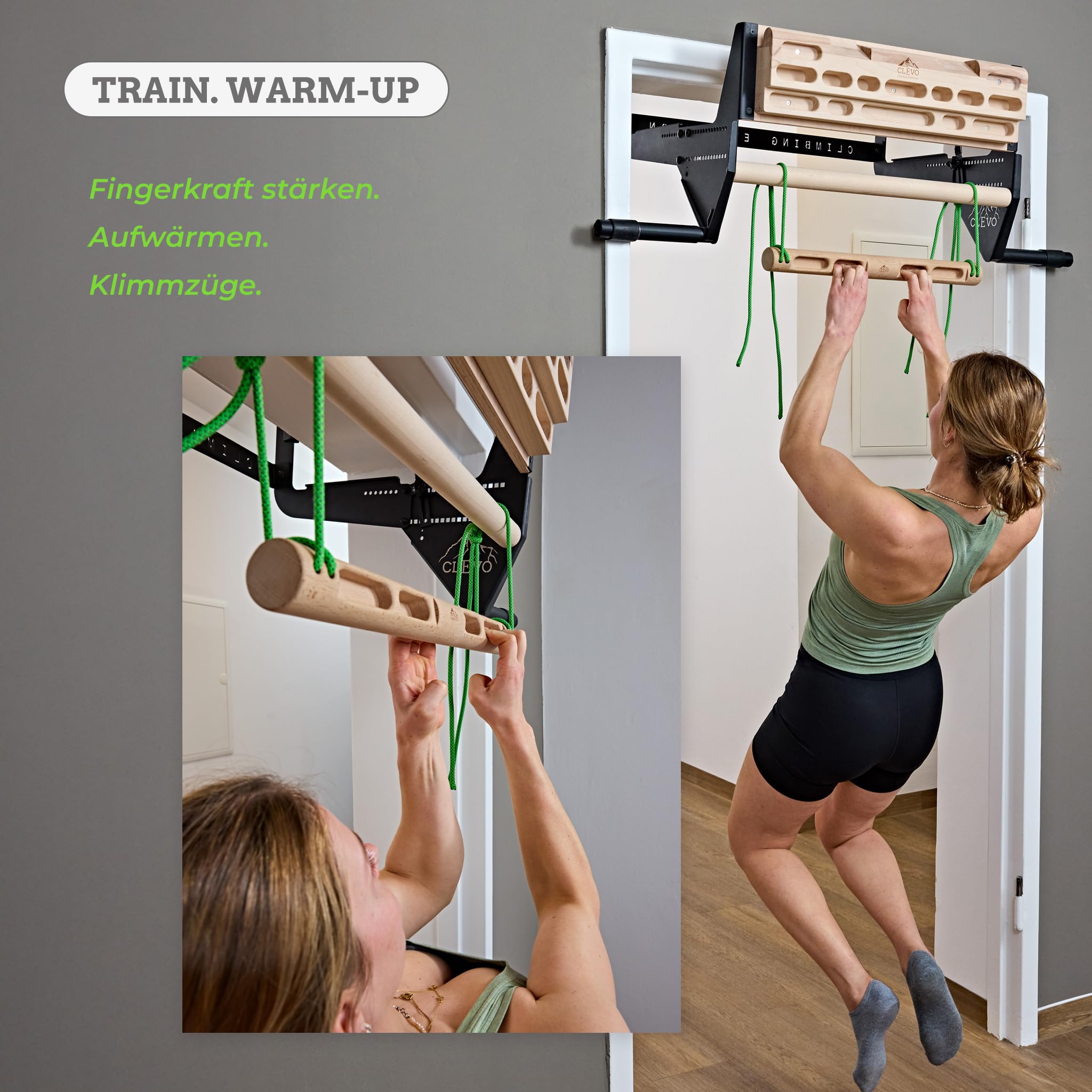 Clevo - Fingerboard Slim – Hangboard für Klettertraining & Bouldern – Kompaktes Trainingsboard für Fingerkraft – Griffbrett Holz mit Seilaufhängung – Boulder Zubehör für Indoor & Outdoor