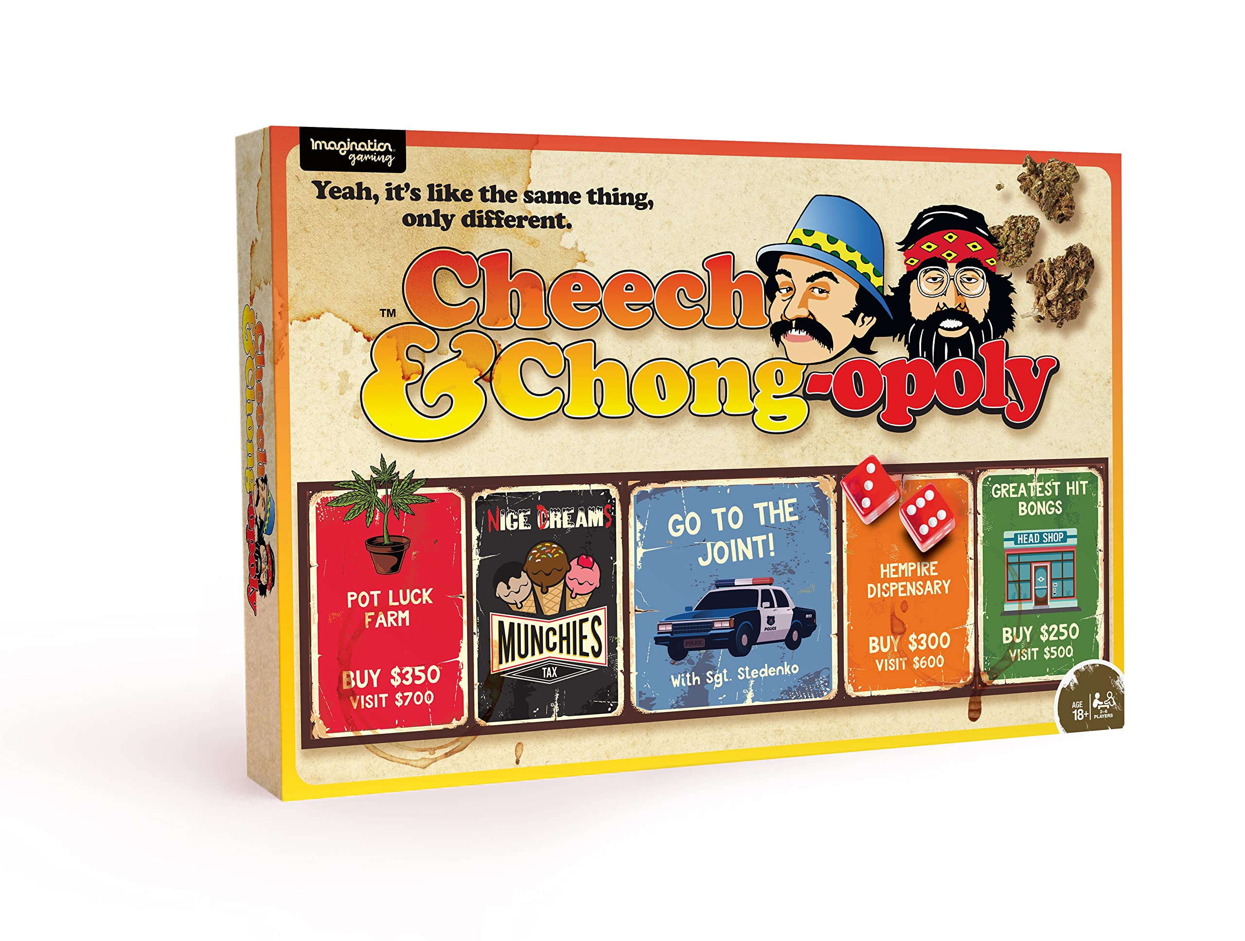 Amazon.com: CHEECH & CHONG-OPOLY Toked Up Trading Game,Keep the Good Times  Rollin',Play With Stoner Buds,Get Sky High,Munchies & Good Music Encouraged  for Blissful Playtime & Relaxation,Cheech and Chong,18+,6595 : Toys & Games