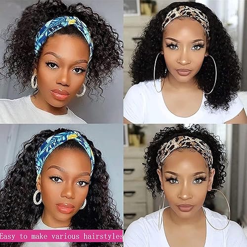 Miniatura 7 de Peluca de cabello humano rizado tipo afro con diadema de 16 pulgadas para mujer, sin pegamento, sin encaje frontal, pelucas de cabello virgen
