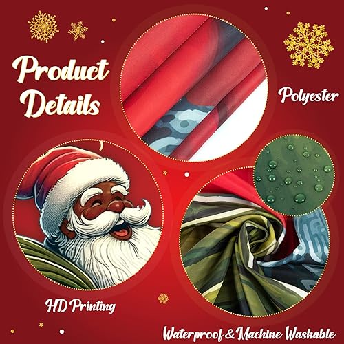 Miniatura 5 de Cortina de ducha de Navidad negra con 12 ganchos, decoración de baño de Papá Noel para niña, 72 x 72 pulgadas, decoración navideña