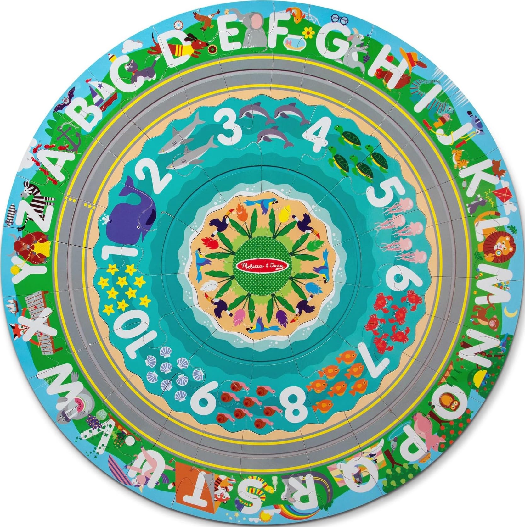 Melissa & Doug - Bodenpuzzle Schienen rund um die Küste aus Karton und aufziehbare Fahrzeuge – 48 Teile, für Jungen und Mädchen ab 3 Jahren Nautisch