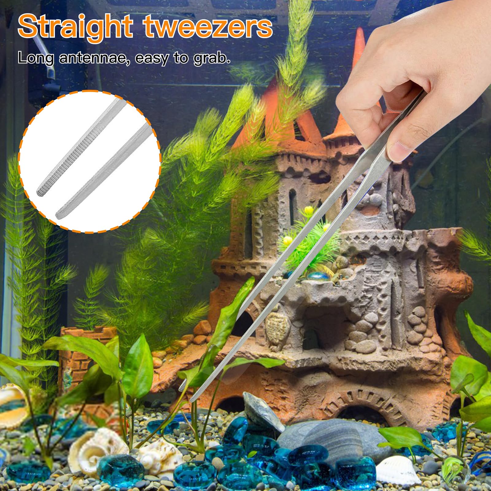 5 in 1 Attrezzi Piante Acquario,in Acciaio Inox Acquatiche Set di Utensili Set Accessori per Acquari Pinzette per Piante Acquatiche Scissor Substrato Spatola Kit di Base per Strumenti Acquario
