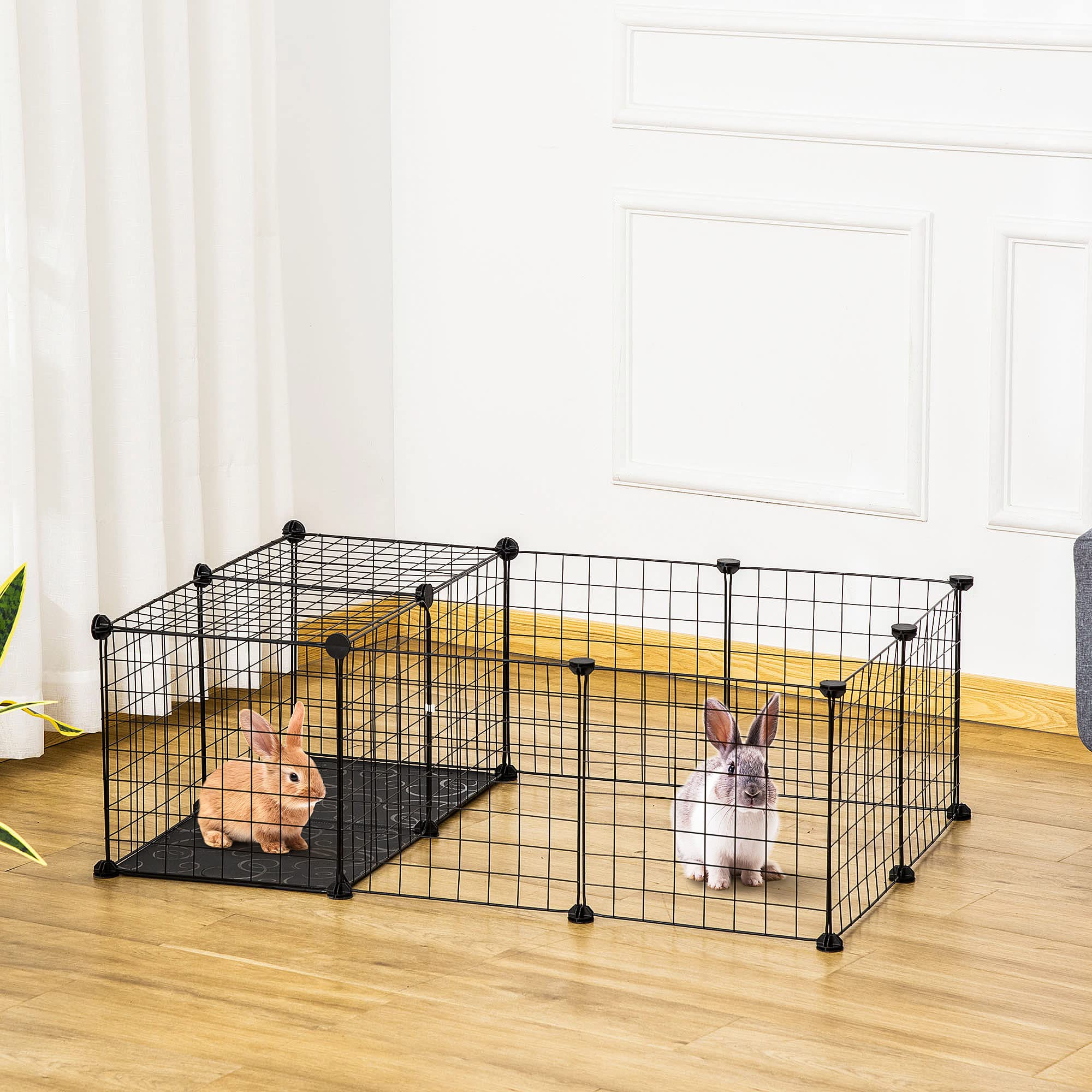 PawHut Enclos pour Petits Animaux Parc pour Lapins, cochons d'Inde et rongeurs clôture pour Animaux domestiques modulable, Noir
