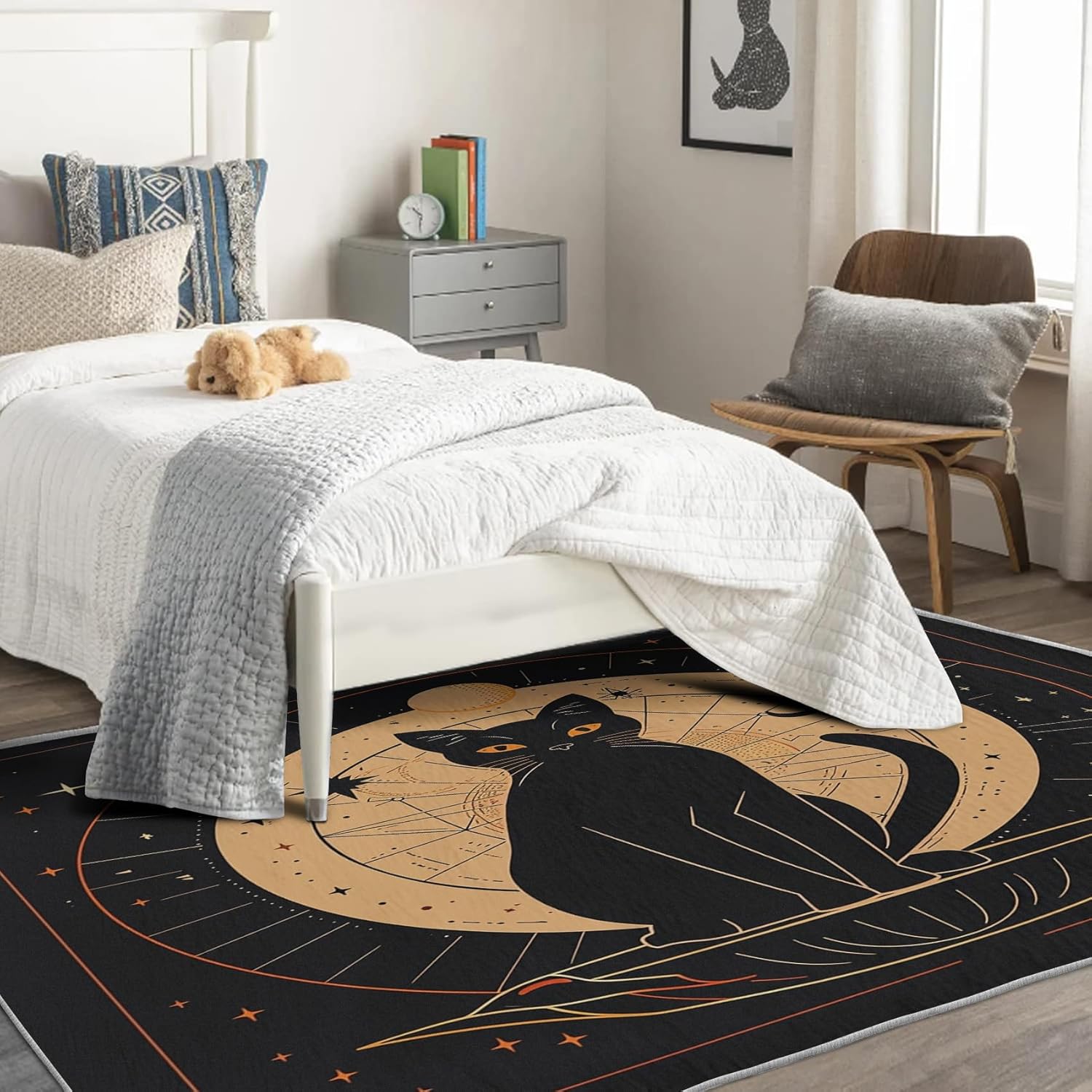 Generic Black Cat Rugs Room Decor - 2x3 Rug - Black Cat Rug - Celestial Constellation Area Rug - Witch Zodiac Rugs - Star Black Kitten Carpet