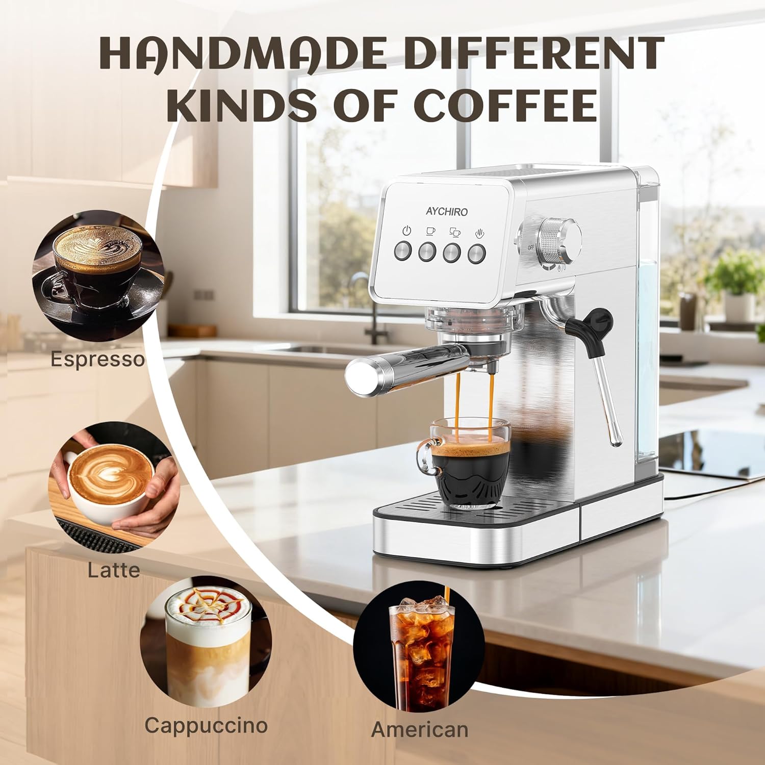 AYCHIRO 20 Bar Espresso Machine, Professional Espresso Machine with Milk Frother, Compact Espresso Maker for Cappuccino and Latte, Removable Water Tank and Drip Tray