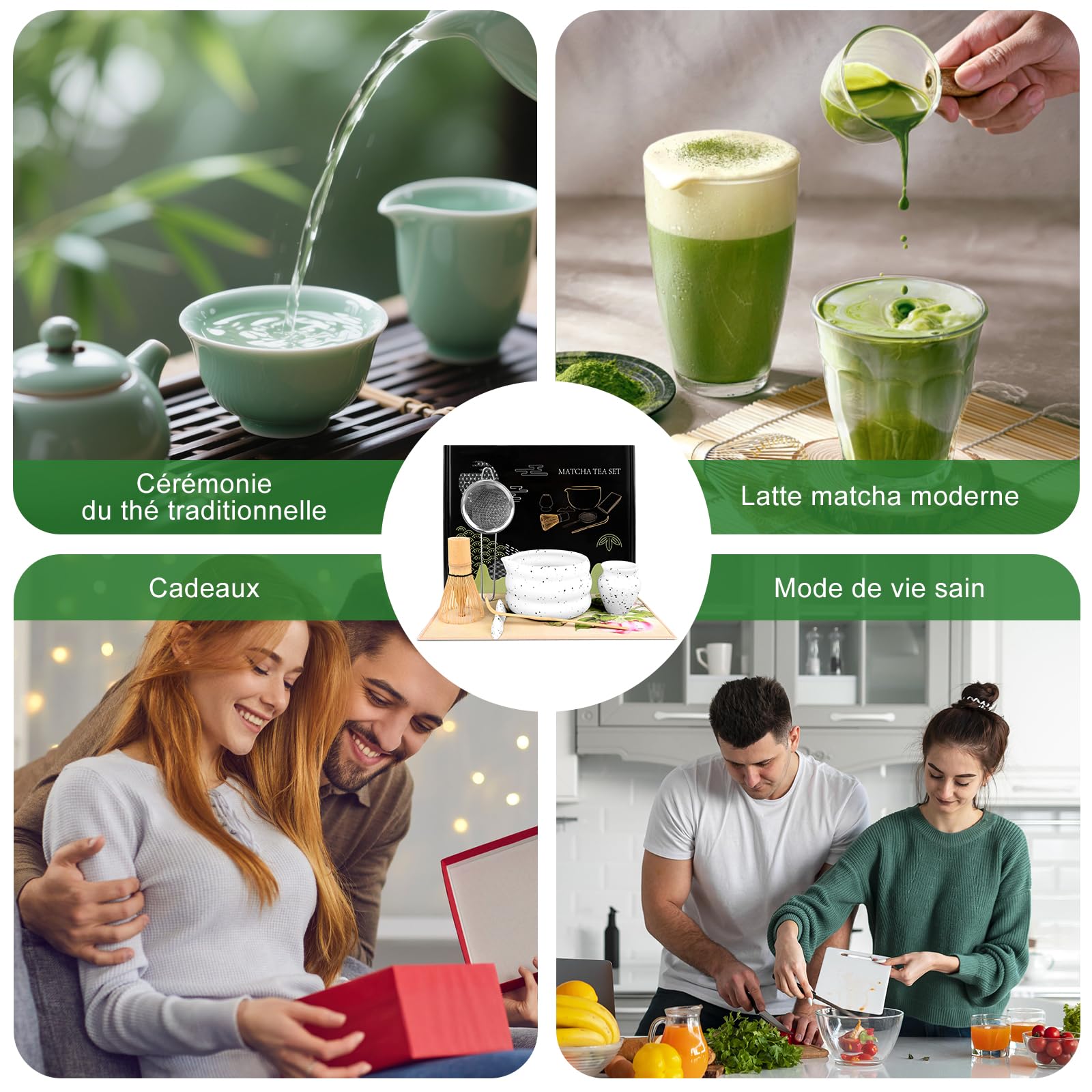 Lot de 7 bols à matcha beige
