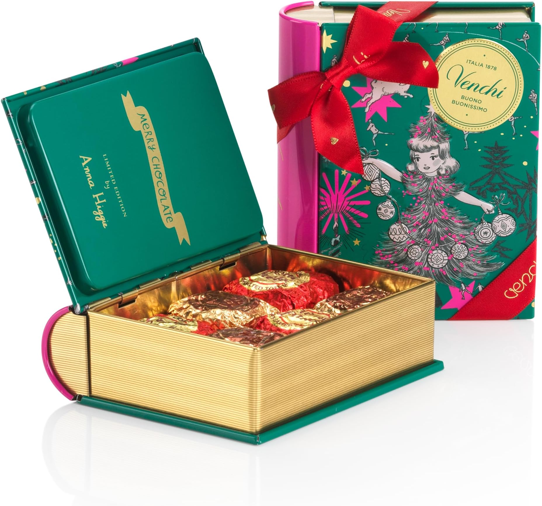 VenchiChristmas Collection - Mini Book with Assorted Chocoviar Chocolates, 4.16 oz - Gift Idea - Gluten Free