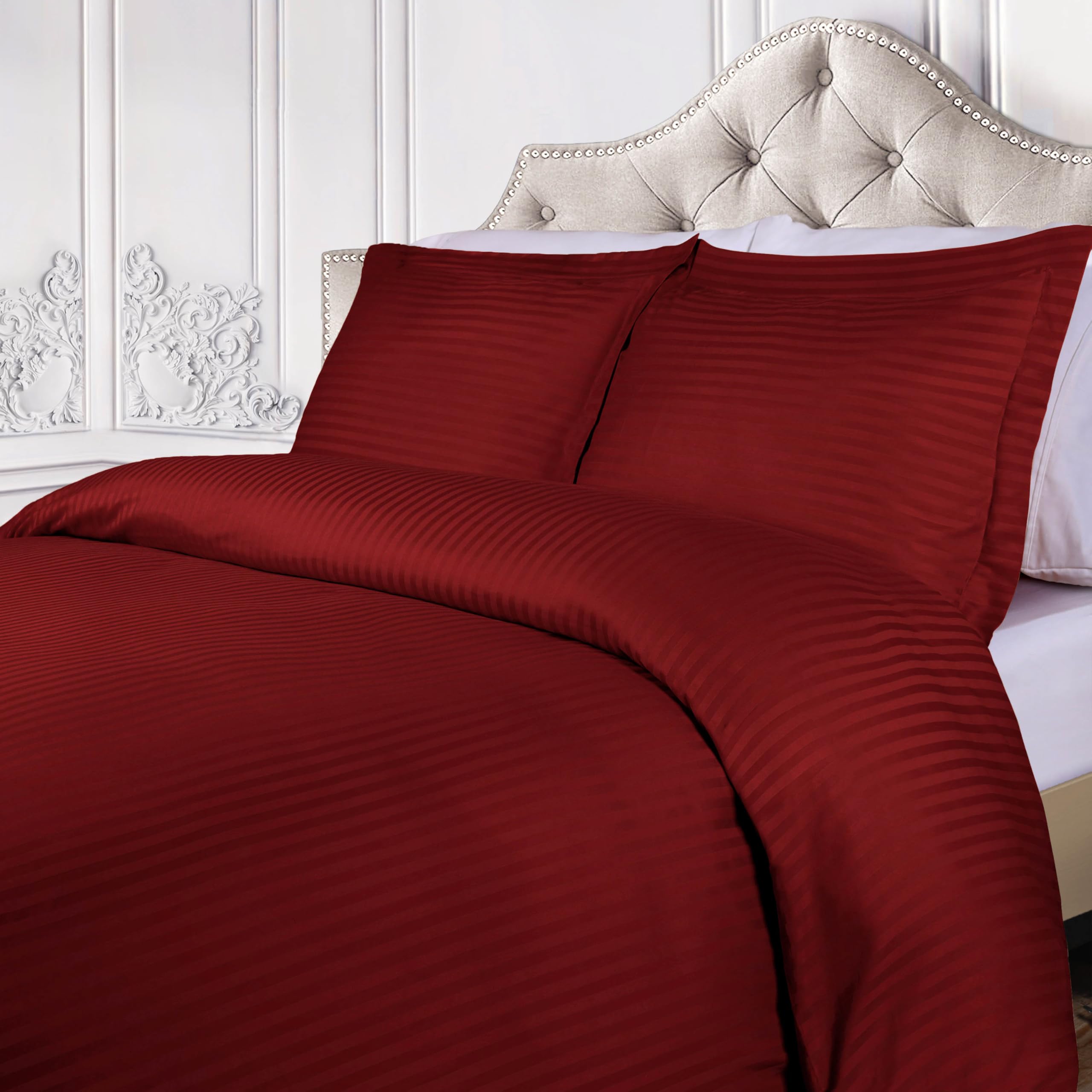 Housse de couette rayée coton égyptien 300 fils essentiels de lit parure king size